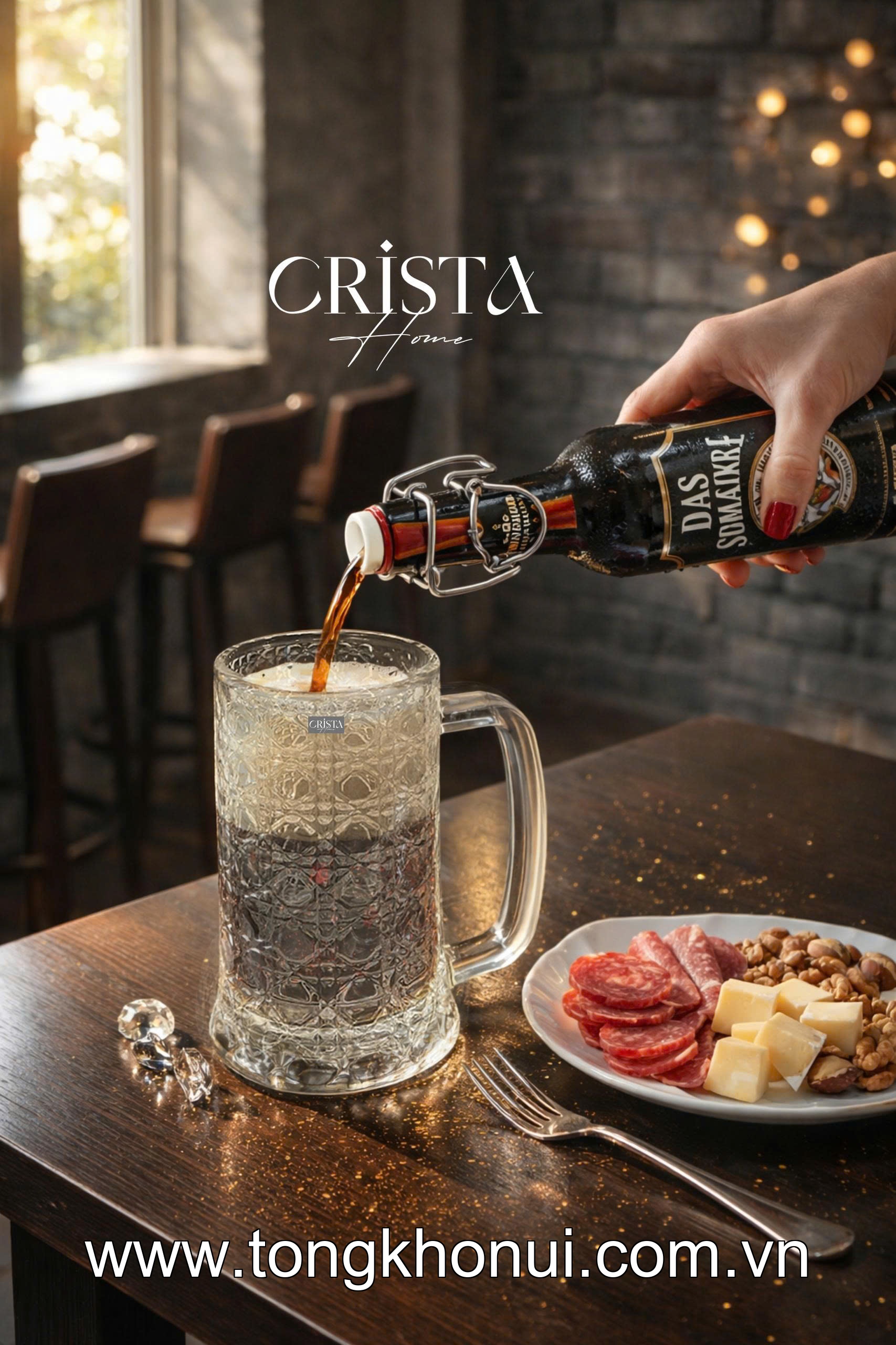 BỘ 6 CỐC BIA THỦY TINH VÂN PHA LÊ CÓ QUAI 420ML CRISTA HOME – CỐC UỐNG BIA CAO CẤP (MÃ 60246) ảnh 17