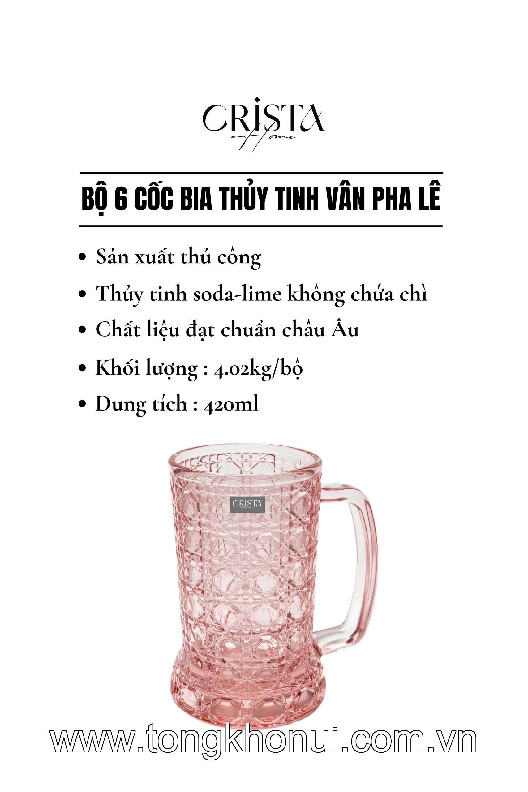 BỘ 6 CỐC BIA THỦY TINH VÂN PHA LÊ CÓ QUAI 420ML CRISTA HOME – CỐC UỐNG BIA CAO CẤP (MÃ 60246) ảnh 18