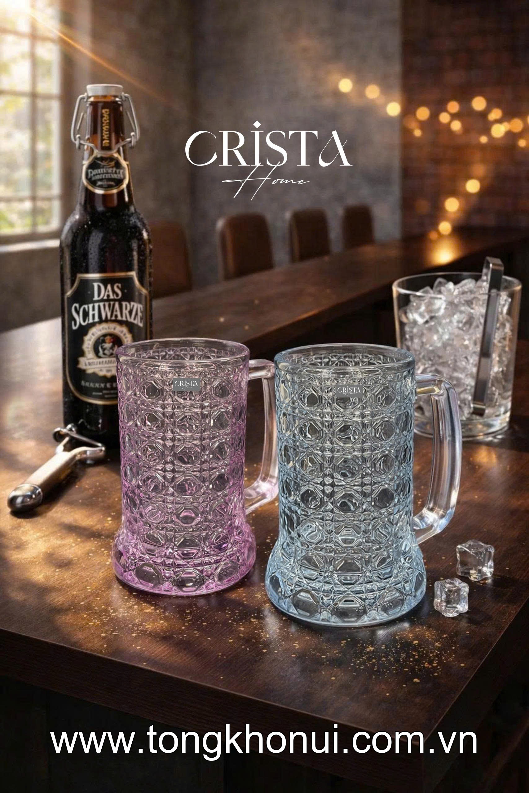 BỘ 6 CỐC BIA THỦY TINH VÂN PHA LÊ CÓ QUAI 420ML CRISTA HOME – CỐC UỐNG BIA CAO CẤP (MÃ 60246) ảnh 19