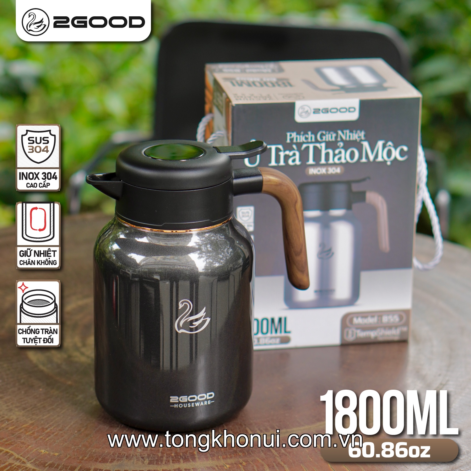 PHÍCH GIỮ NHIỆT 2GOOD B55 – DUNG TÍCH 1.8L GIỮ NÓNG/LẠNH 24H ảnh 3