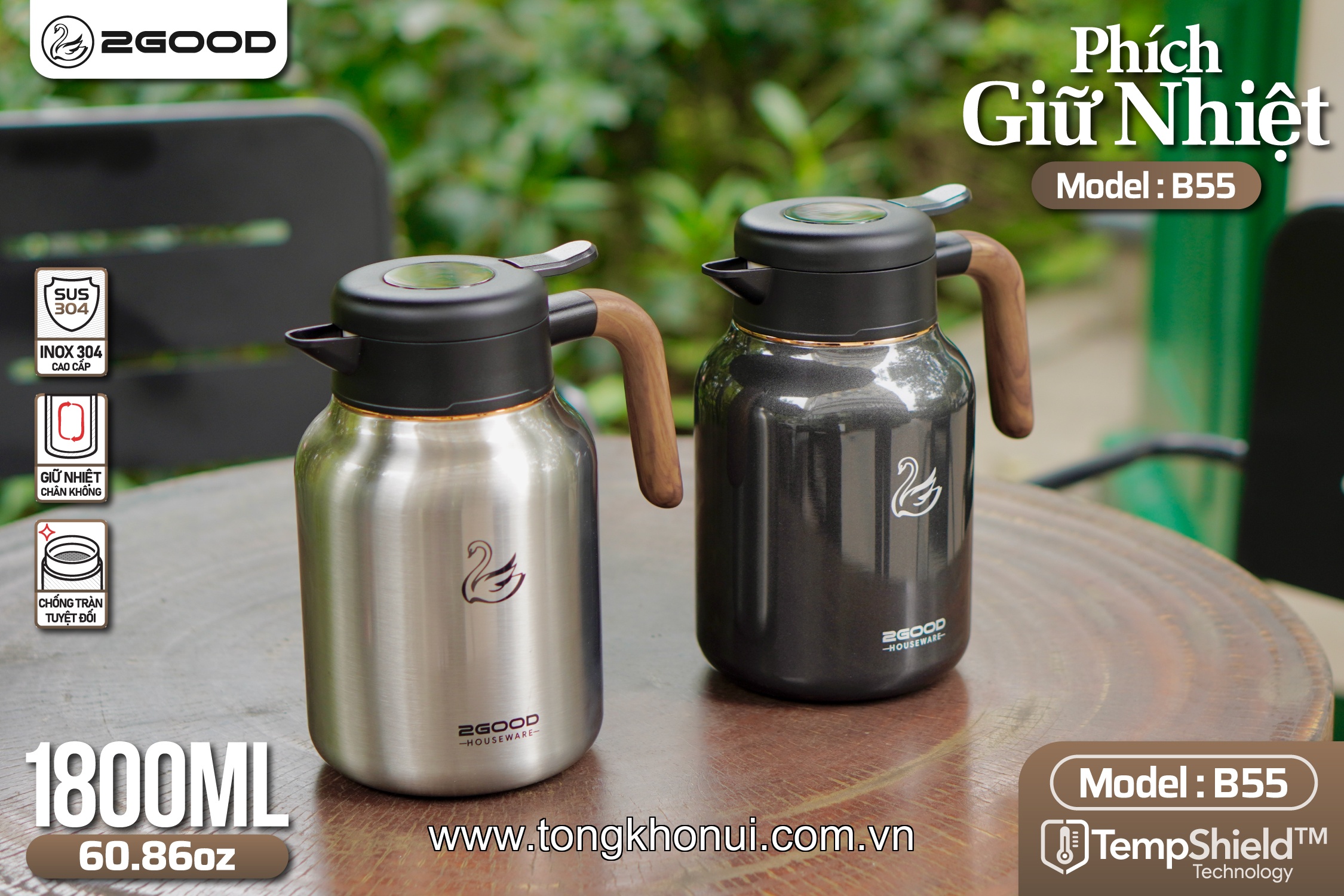 PHÍCH GIỮ NHIỆT 2GOOD B55 – DUNG TÍCH 1.8L GIỮ NÓNG/LẠNH 24H ảnh 5