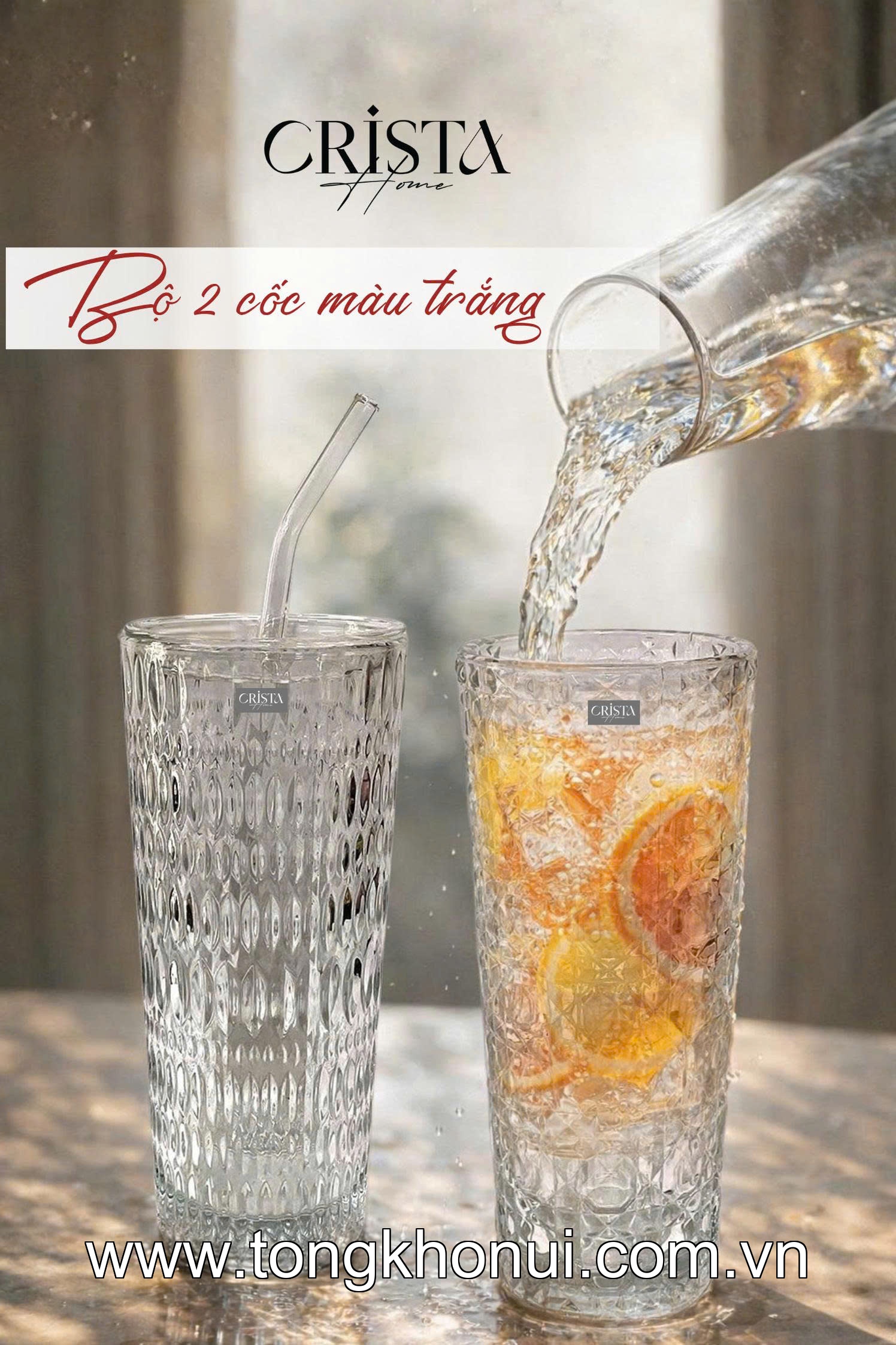 BỘ 2 CỐC THỦY TINH CAO KÈM ỐNG HÚT 500ML CRISTA HOME – CỐC UỐNG TRÀ SỮA, SINH TỐ (TẶNG 2 NẮP NHỰA) (MÃ 60243) ảnh 1