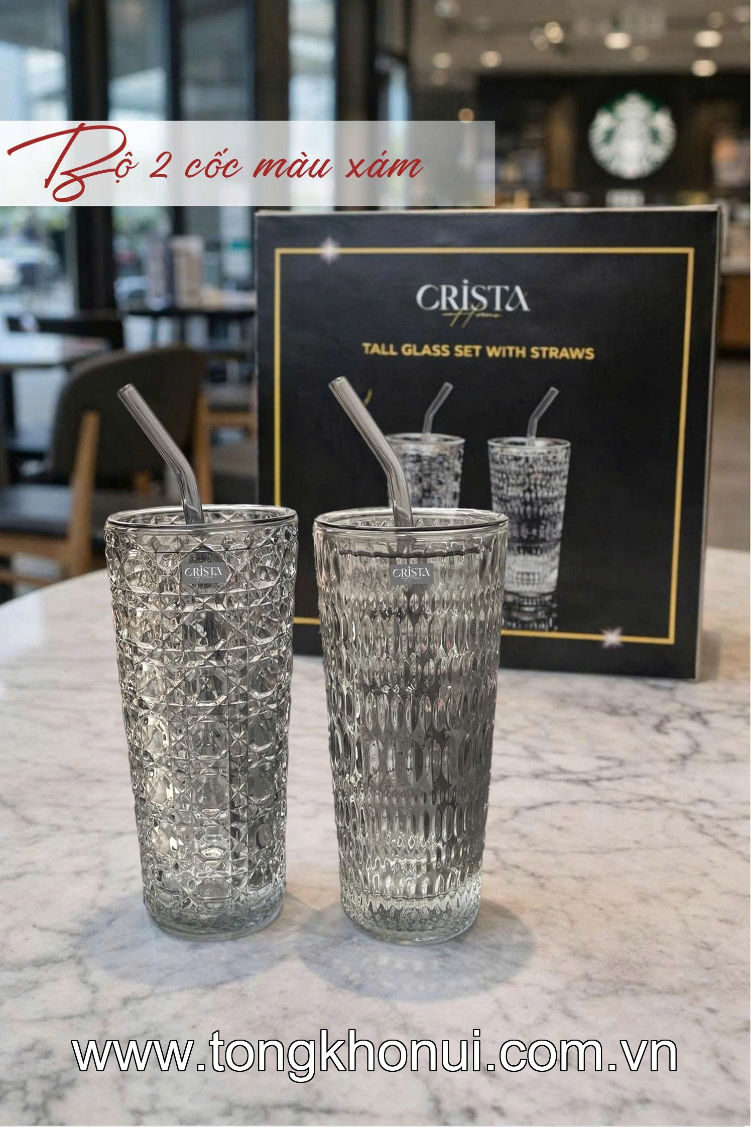 BỘ 2 CỐC THỦY TINH CAO KÈM ỐNG HÚT 500ML CRISTA HOME – CỐC UỐNG TRÀ SỮA, SINH TỐ (TẶNG 2 NẮP NHỰA) (MÃ 60243) ảnh 5