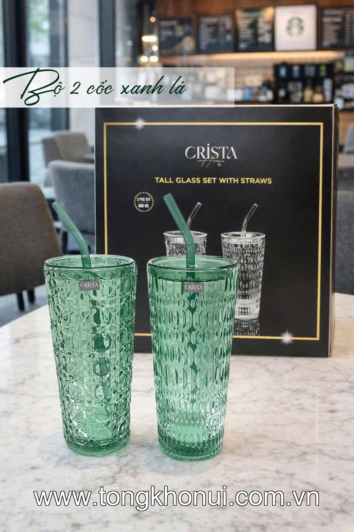 BỘ 2 CỐC THỦY TINH CAO KÈM ỐNG HÚT 500ML CRISTA HOME – CỐC UỐNG TRÀ SỮA, SINH TỐ (TẶNG 2 NẮP NHỰA) (MÃ 60243) ảnh 8