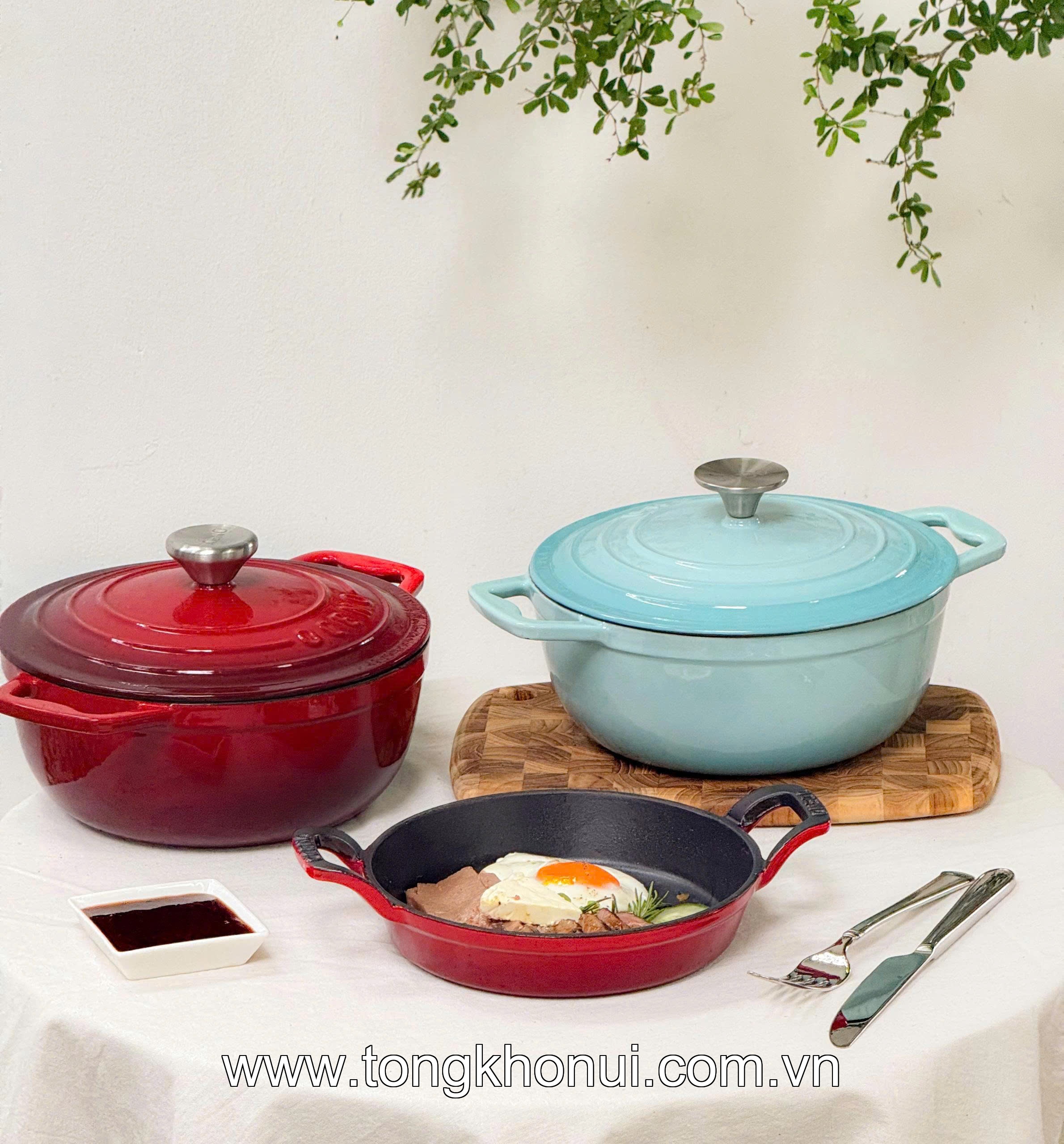 CHẢO GANG 2 TAY CẦM OCENO MÀU ĐỎ – CHẢO GANG CHIÊN RÁN GIỮ NHIỆT, DÙNG MỌI BẾP (MÃ OFR-1334, OFR-1341) ảnh 4