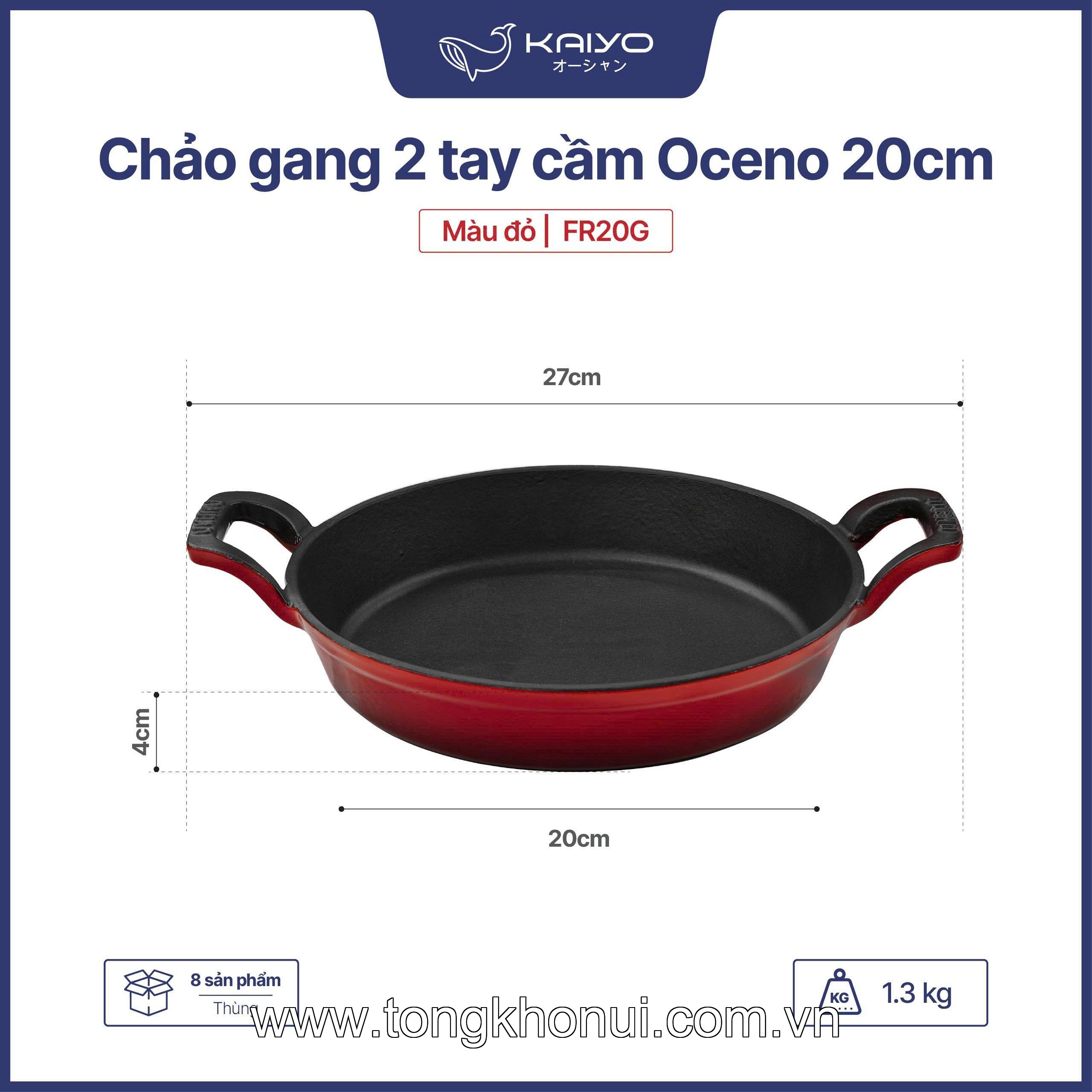 CHẢO GANG 2 TAY CẦM OCENO MÀU ĐỎ – CHẢO GANG CHIÊN RÁN GIỮ NHIỆT, DÙNG MỌI BẾP (MÃ OFR-1334, OFR-1341) ảnh 9