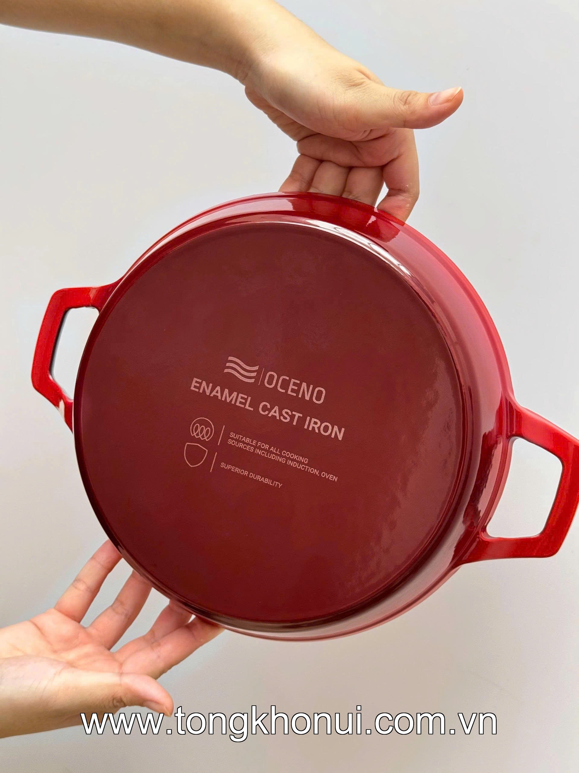 CHẢO GANG 2 TAY CẦM OCENO MÀU ĐỎ – CHẢO GANG CHIÊN RÁN GIỮ NHIỆT, DÙNG MỌI BẾP (MÃ OFR-1334, OFR-1341) ảnh 10