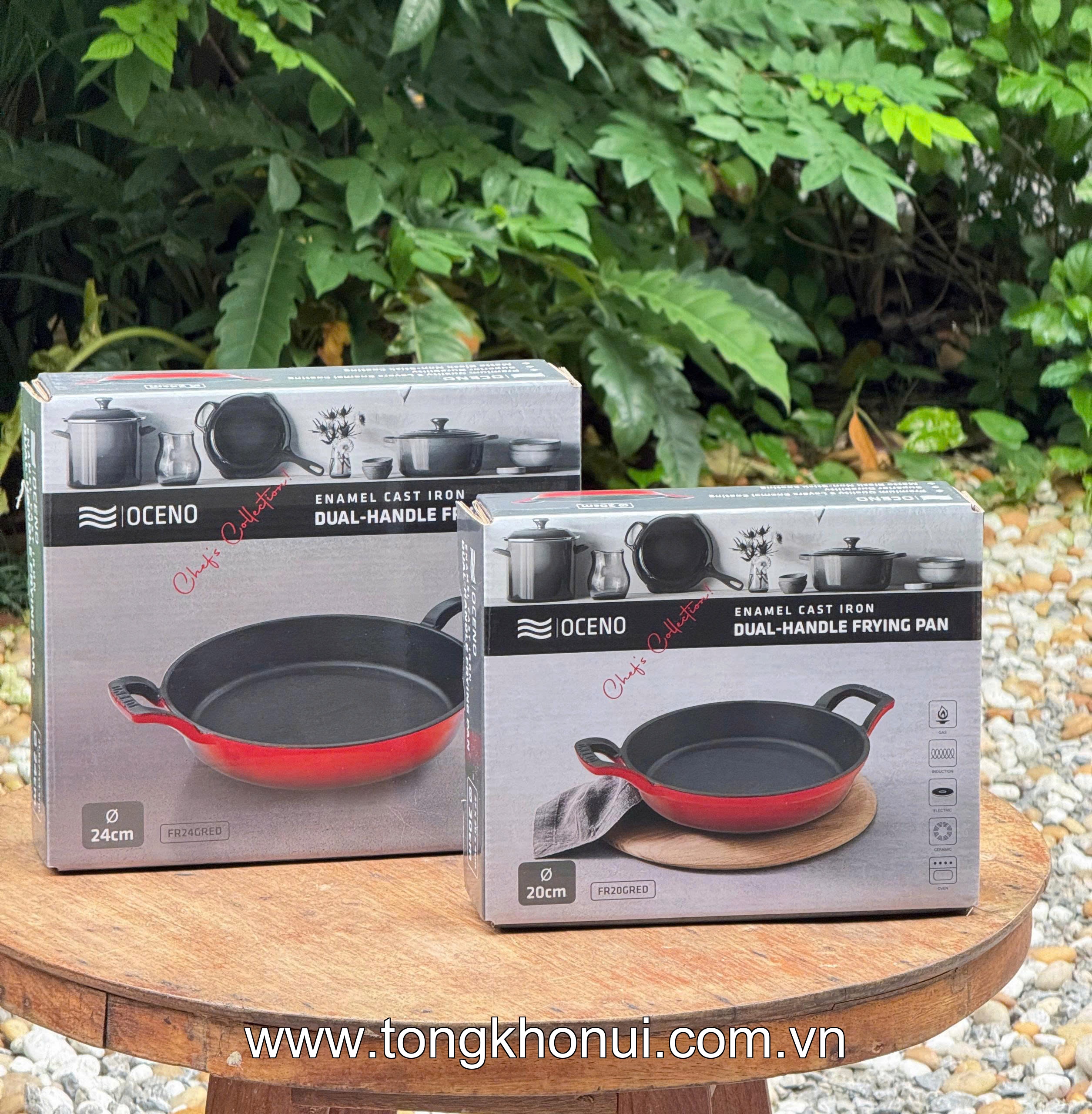 CHẢO GANG 2 TAY CẦM OCENO MÀU ĐỎ – CHẢO GANG CHIÊN RÁN GIỮ NHIỆT, DÙNG MỌI BẾP (MÃ OFR-1334, OFR-1341) ảnh 12