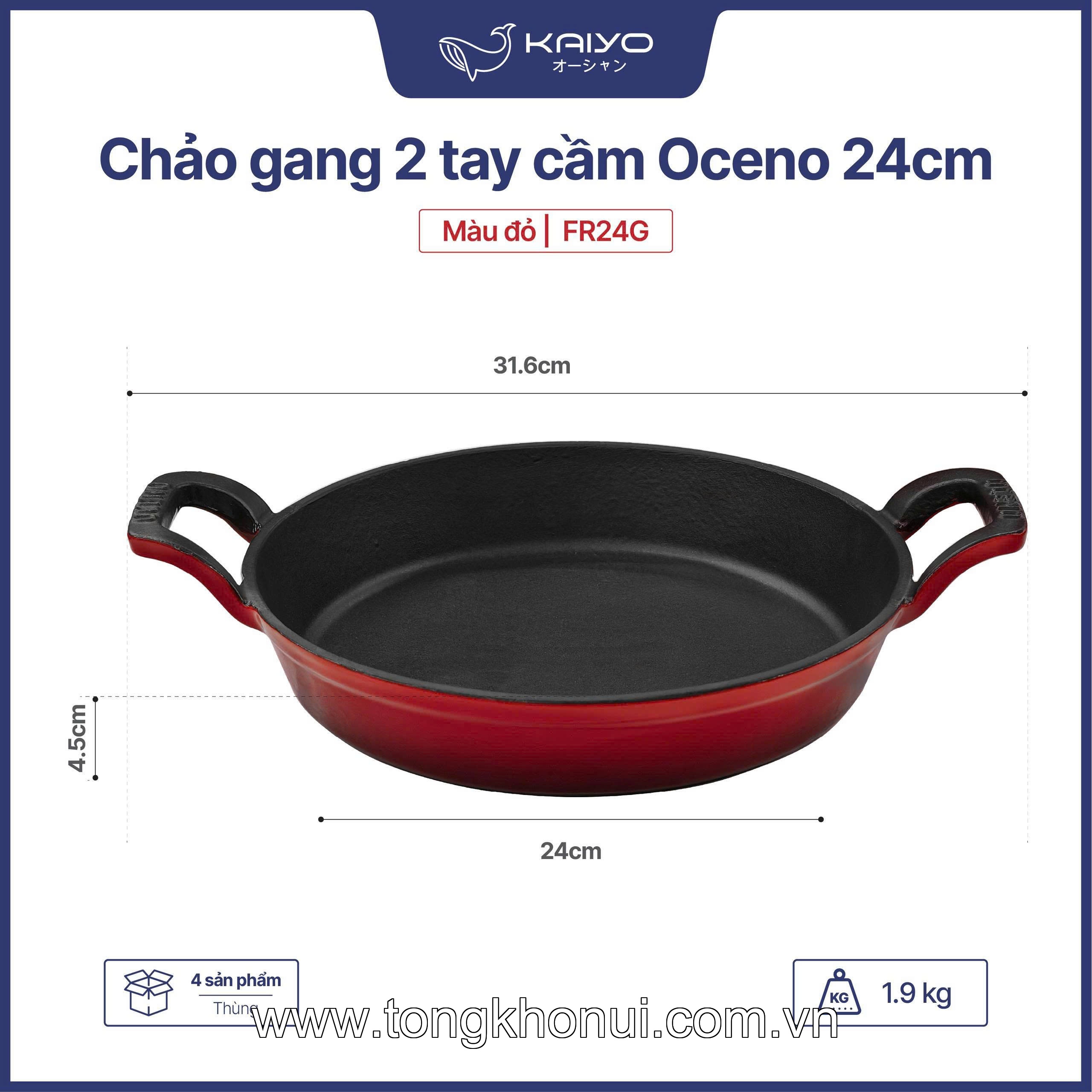 CHẢO GANG 2 TAY CẦM OCENO MÀU ĐỎ – CHẢO GANG CHIÊN RÁN GIỮ NHIỆT, DÙNG MỌI BẾP (MÃ OFR-1334, OFR-1341) ảnh 15