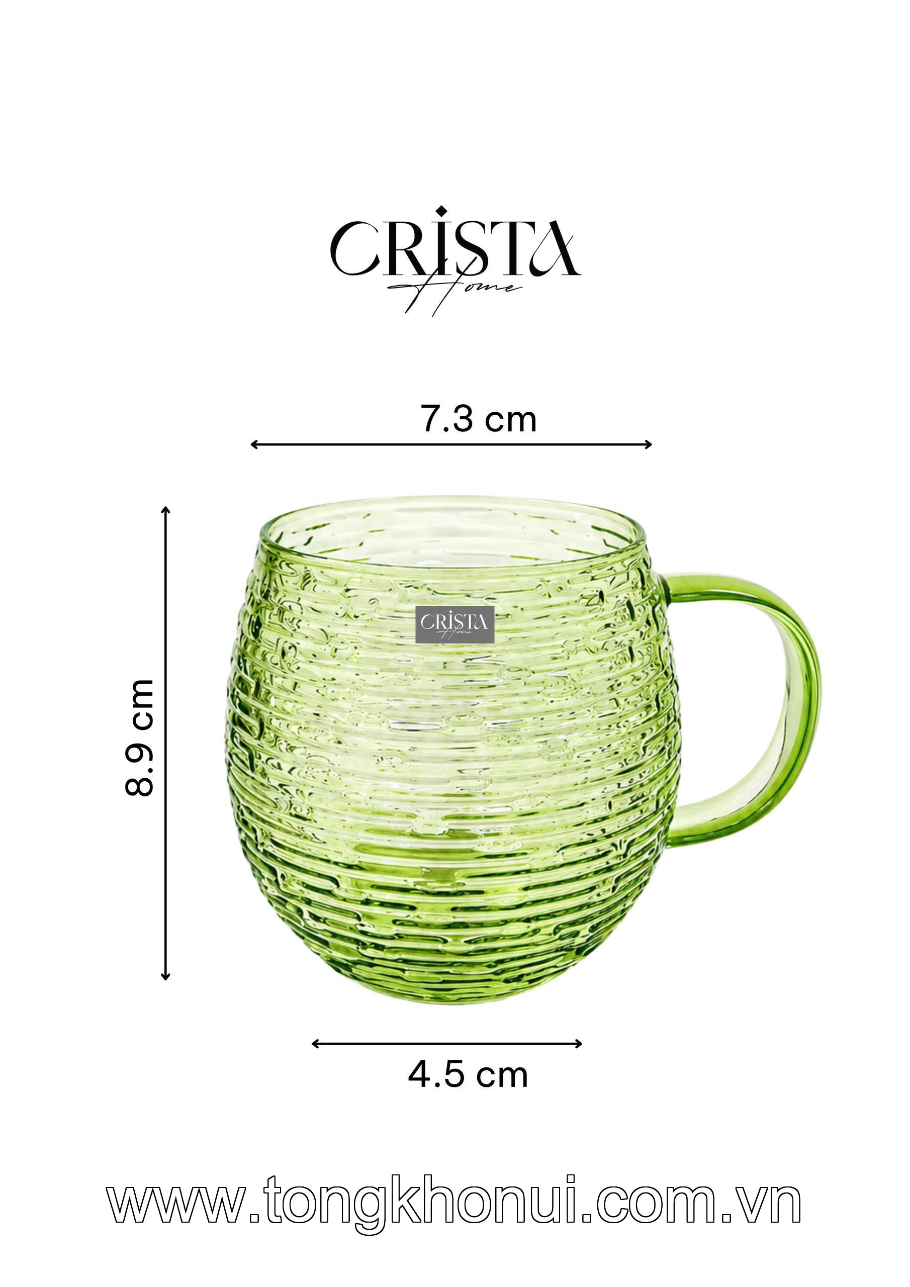 BỘ 6 CỐC THỦY TINH DÁNG BẦU VÂN NGANG CÓ QUAI 350ML CRISTA HOME – CỐC UỐNG TRÀ, CAFE CHỊU NHIỆT (MÃ 60278) ảnh 3