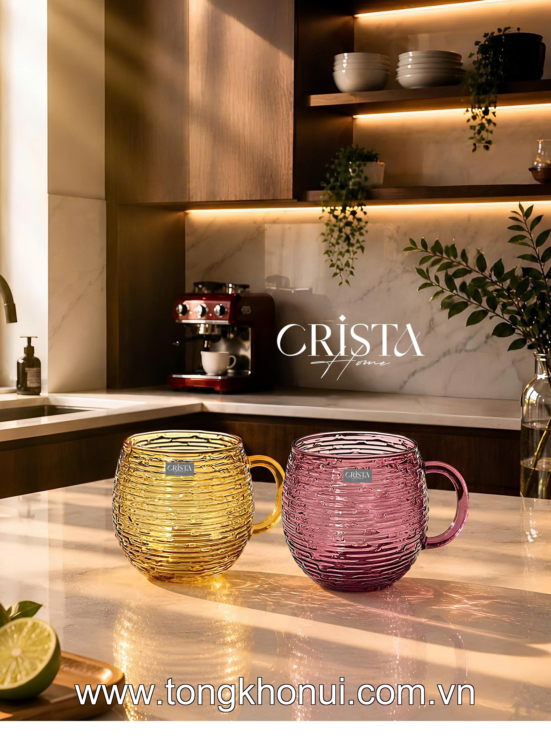 BỘ 6 CỐC THỦY TINH DÁNG BẦU VÂN NGANG CÓ QUAI 350ML CRISTA HOME – CỐC UỐNG TRÀ, CAFE CHỊU NHIỆT (MÃ 60278) ảnh 4