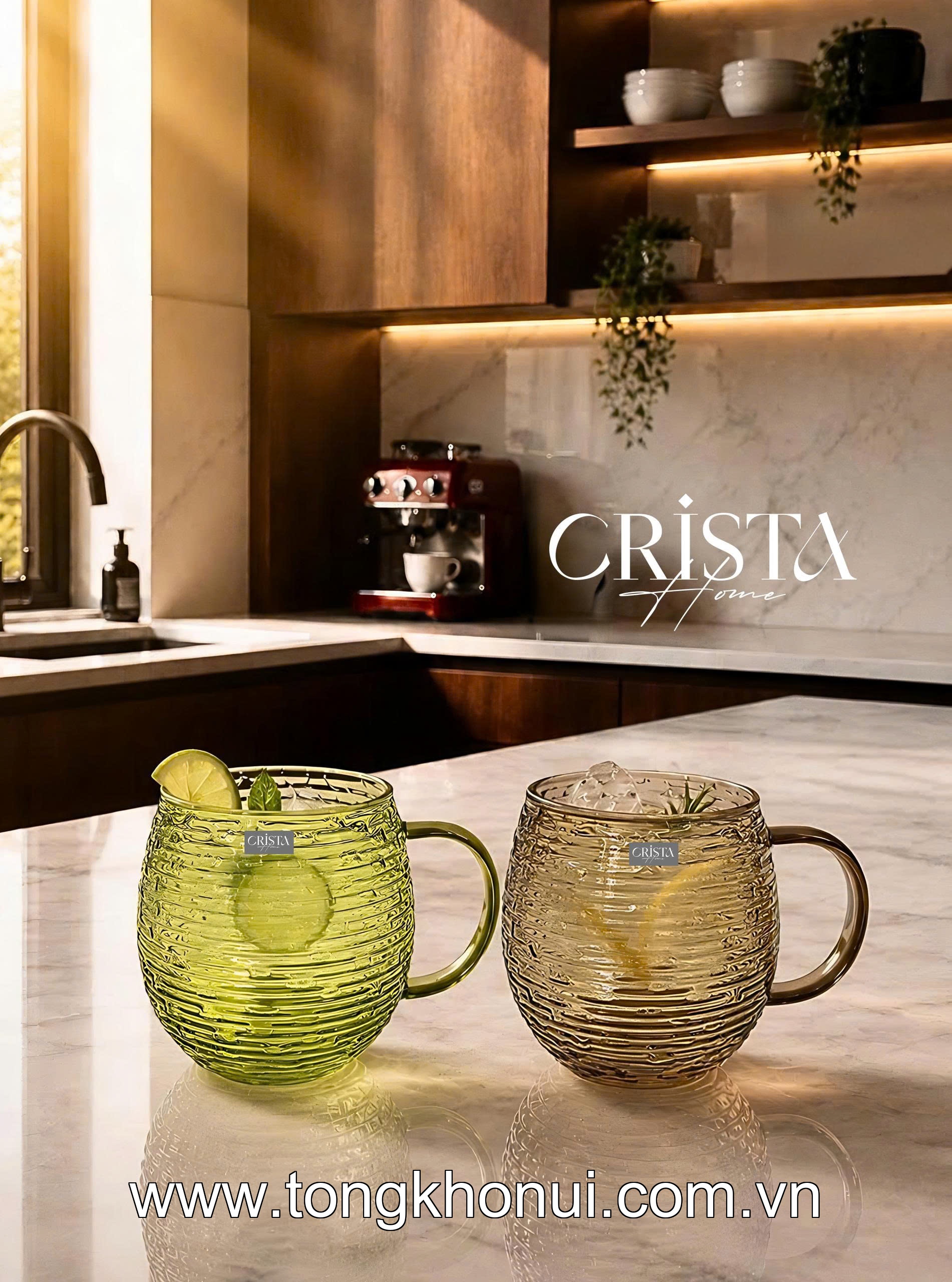 BỘ 6 CỐC THỦY TINH DÁNG BẦU VÂN NGANG CÓ QUAI 350ML CRISTA HOME – CỐC UỐNG TRÀ, CAFE CHỊU NHIỆT (MÃ 60278) ảnh 5