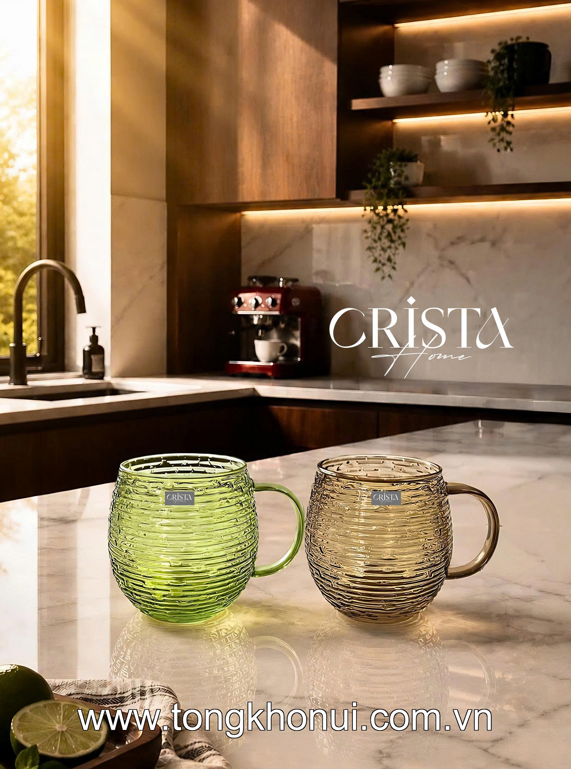 BỘ 6 CỐC THỦY TINH DÁNG BẦU VÂN NGANG CÓ QUAI 350ML CRISTA HOME – CỐC UỐNG TRÀ, CAFE CHỊU NHIỆT (MÃ 60278) ảnh 6