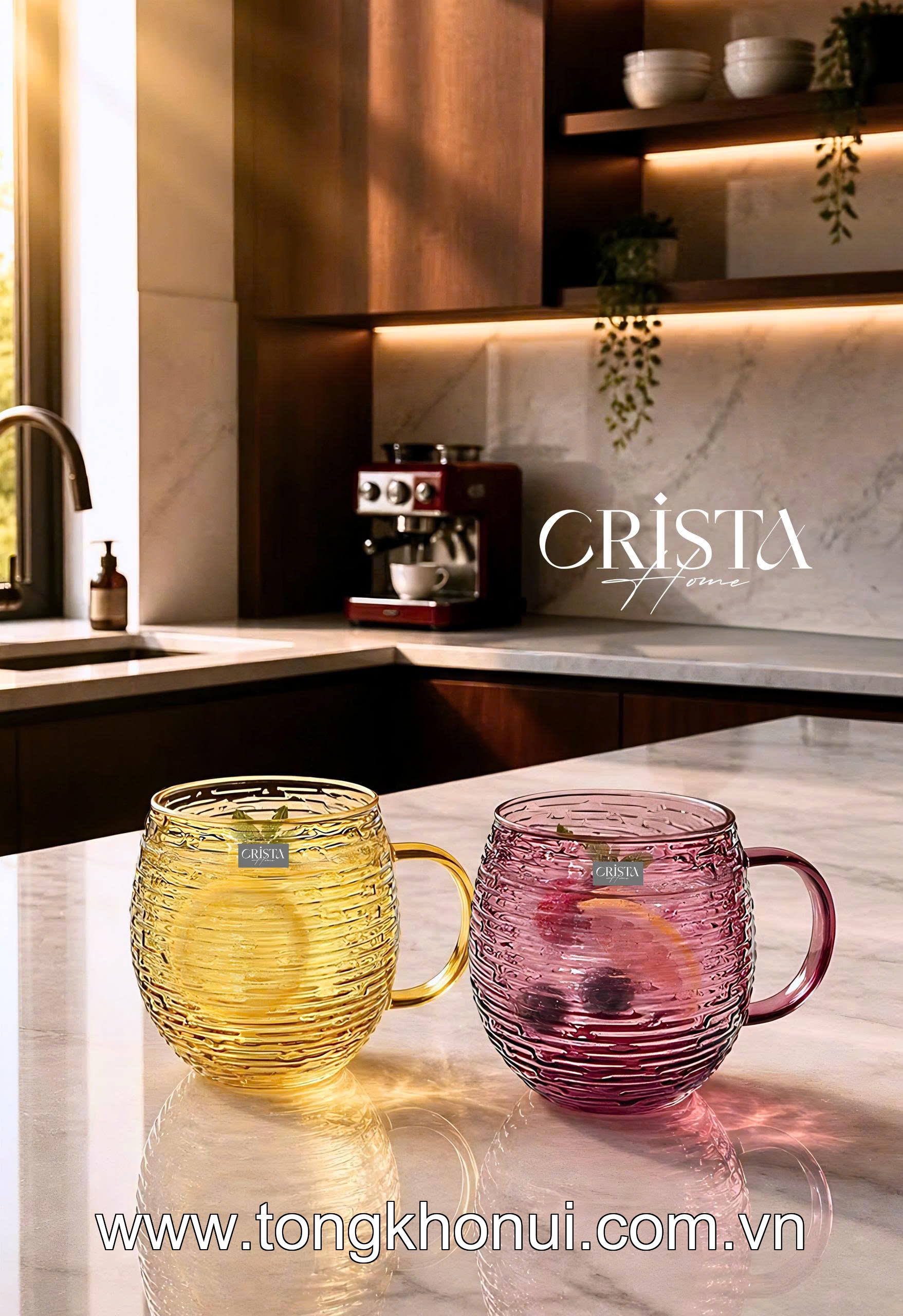 BỘ 6 CỐC THỦY TINH DÁNG BẦU VÂN NGANG CÓ QUAI 350ML CRISTA HOME – CỐC UỐNG TRÀ, CAFE CHỊU NHIỆT (MÃ 60278) ảnh 7