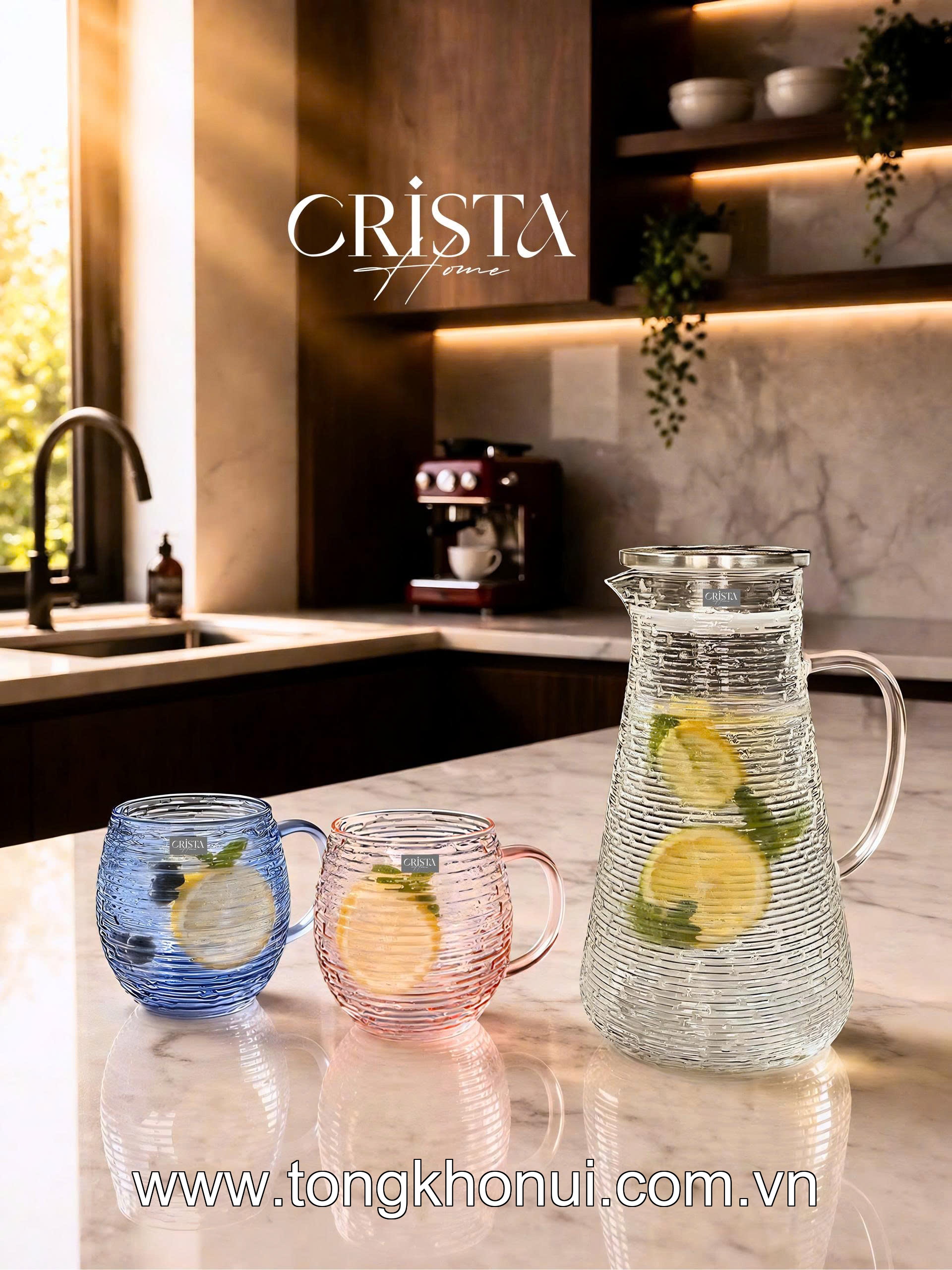 BỘ 6 CỐC THỦY TINH DÁNG BẦU VÂN NGANG CÓ QUAI 350ML CRISTA HOME – CỐC UỐNG TRÀ, CAFE CHỊU NHIỆT (MÃ 60278) ảnh 8
