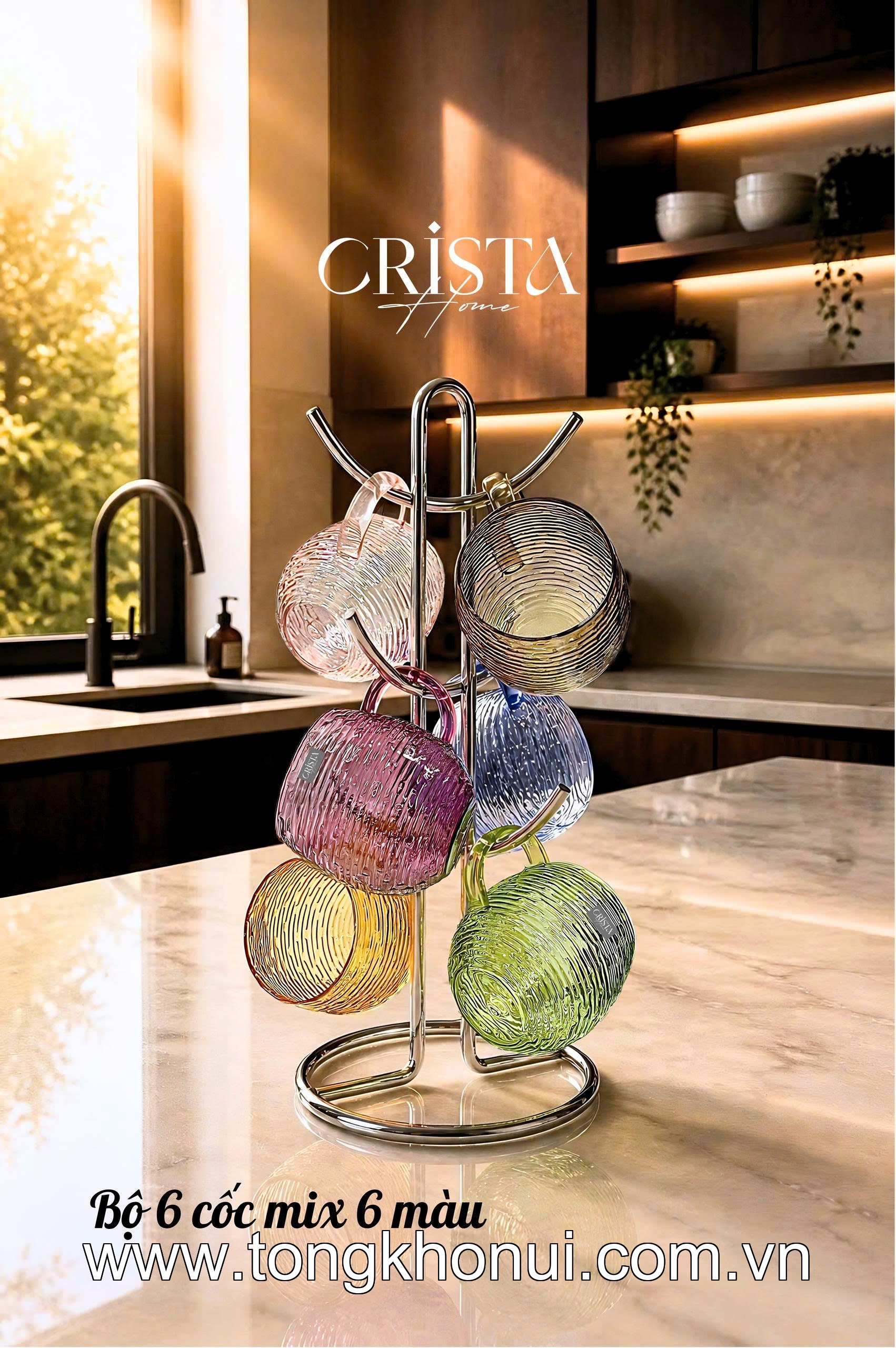 BỘ 6 CỐC THỦY TINH DÁNG BẦU VÂN NGANG CÓ QUAI 350ML CRISTA HOME – CỐC UỐNG TRÀ, CAFE CHỊU NHIỆT (MÃ 60278) ảnh 9