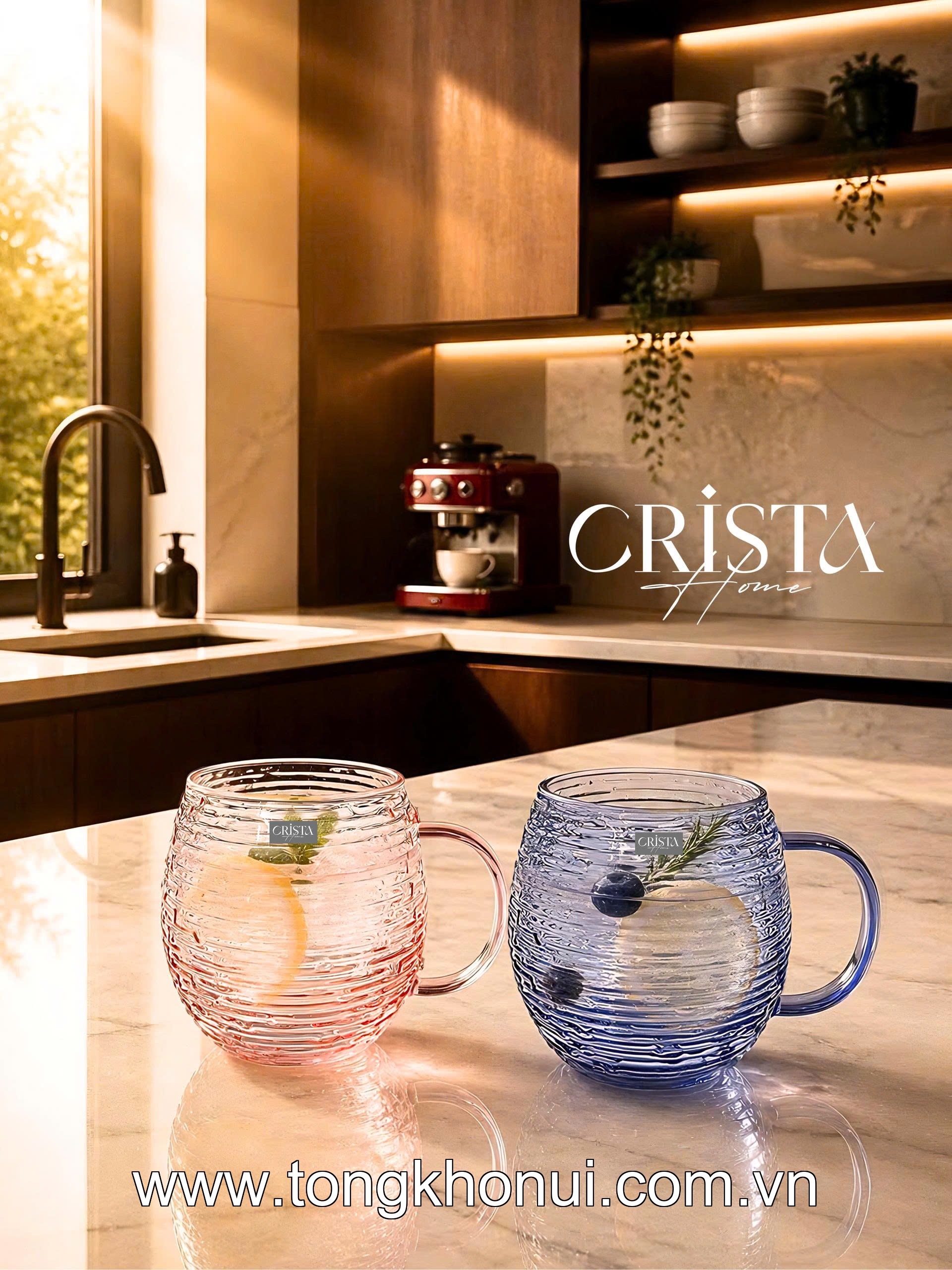 BỘ 6 CỐC THỦY TINH DÁNG BẦU VÂN NGANG CÓ QUAI 350ML CRISTA HOME – CỐC UỐNG TRÀ, CAFE CHỊU NHIỆT (MÃ 60278) ảnh 10