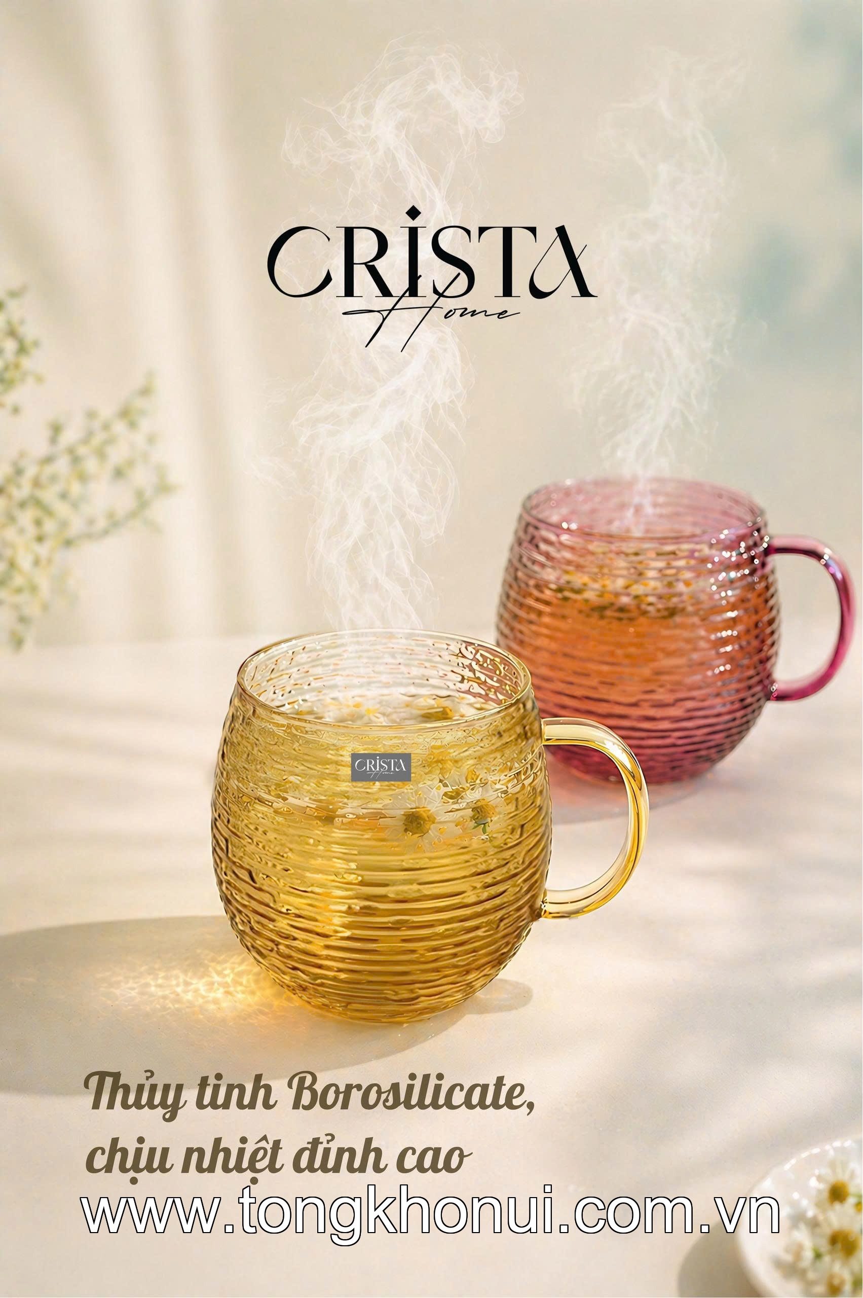 BỘ 6 CỐC THỦY TINH DÁNG BẦU VÂN NGANG CÓ QUAI 350ML CRISTA HOME – CỐC UỐNG TRÀ, CAFE CHỊU NHIỆT (MÃ 60278) ảnh 12