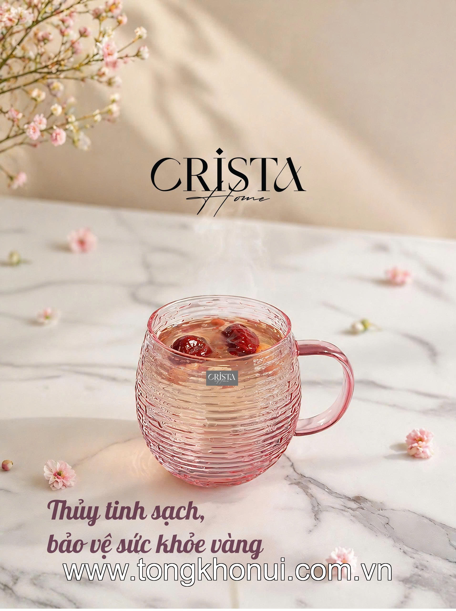 BỘ 6 CỐC THỦY TINH DÁNG BẦU VÂN NGANG CÓ QUAI 350ML CRISTA HOME – CỐC UỐNG TRÀ, CAFE CHỊU NHIỆT (MÃ 60278) ảnh 13