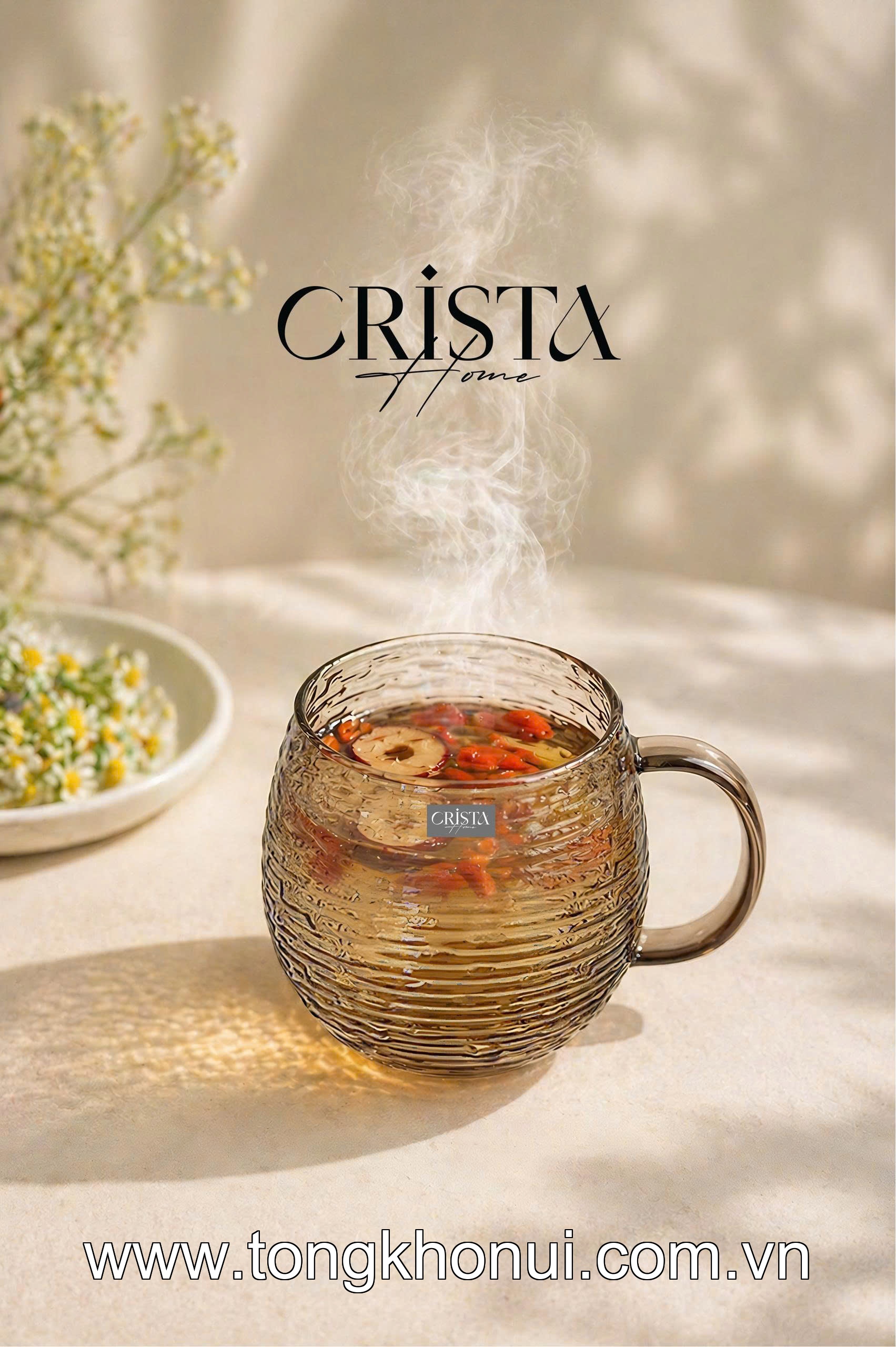 BỘ 6 CỐC THỦY TINH DÁNG BẦU VÂN NGANG CÓ QUAI 350ML CRISTA HOME – CỐC UỐNG TRÀ, CAFE CHỊU NHIỆT (MÃ 60278) ảnh 14