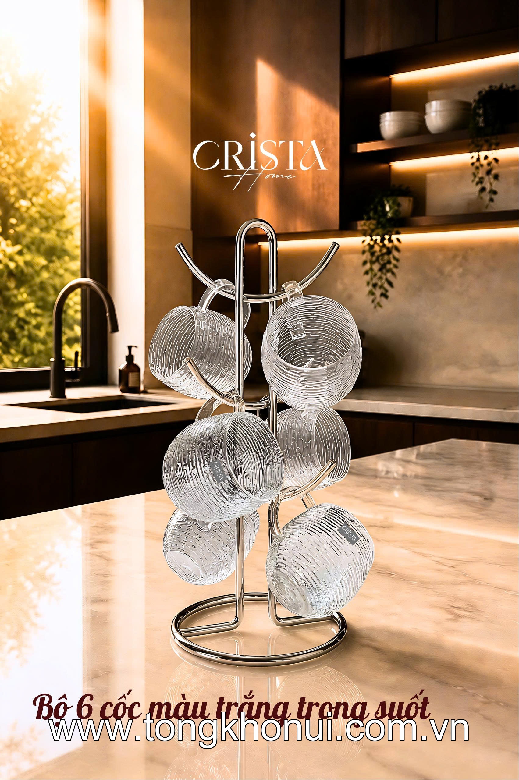 BỘ 6 CỐC THỦY TINH DÁNG BẦU VÂN NGANG CÓ QUAI 350ML CRISTA HOME – CỐC UỐNG TRÀ, CAFE CHỊU NHIỆT (MÃ 60278) ảnh 18