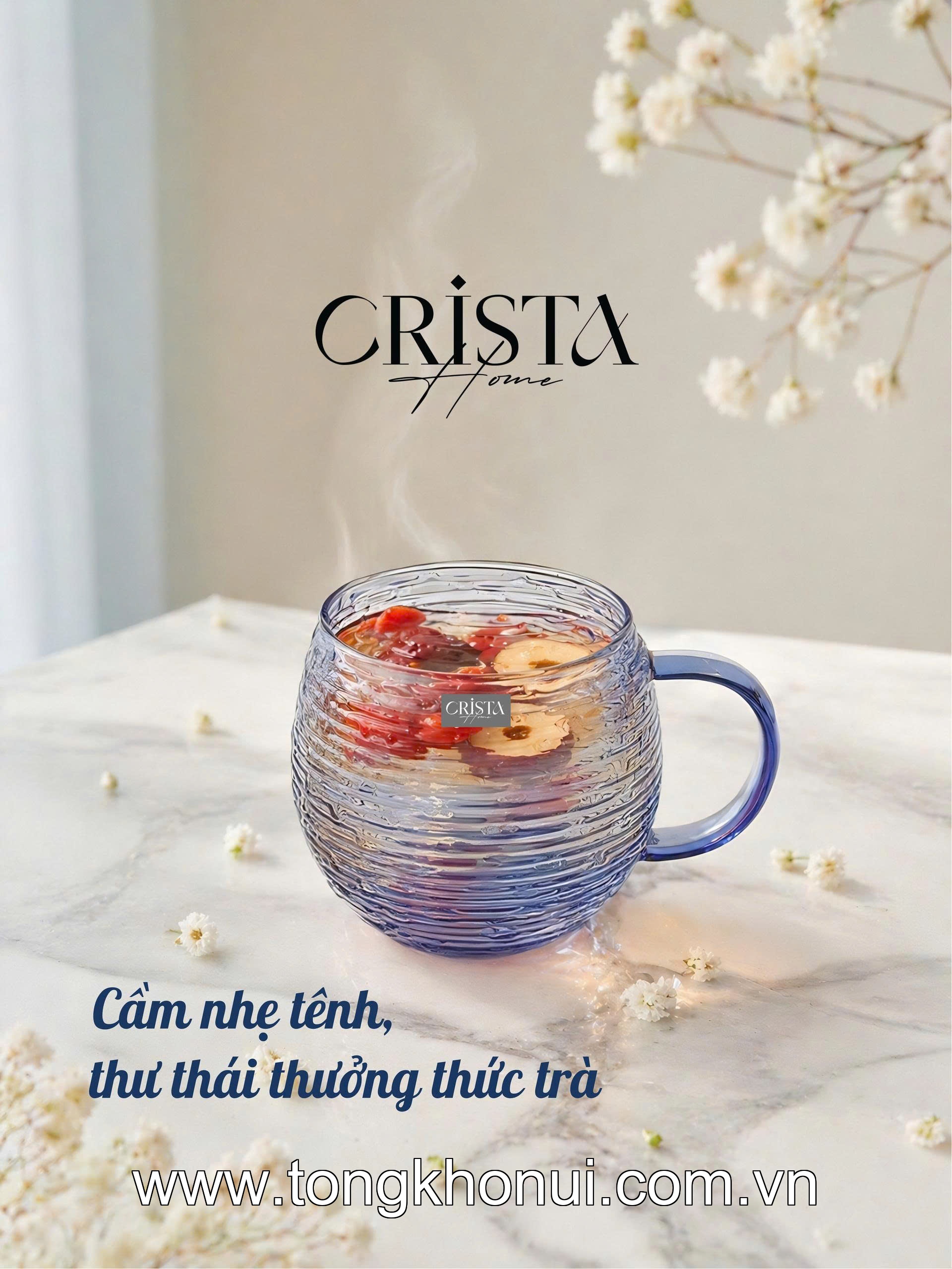 BỘ 6 CỐC THỦY TINH DÁNG BẦU VÂN NGANG CÓ QUAI 350ML CRISTA HOME – CỐC UỐNG TRÀ, CAFE CHỊU NHIỆT (MÃ 60278) ảnh 19