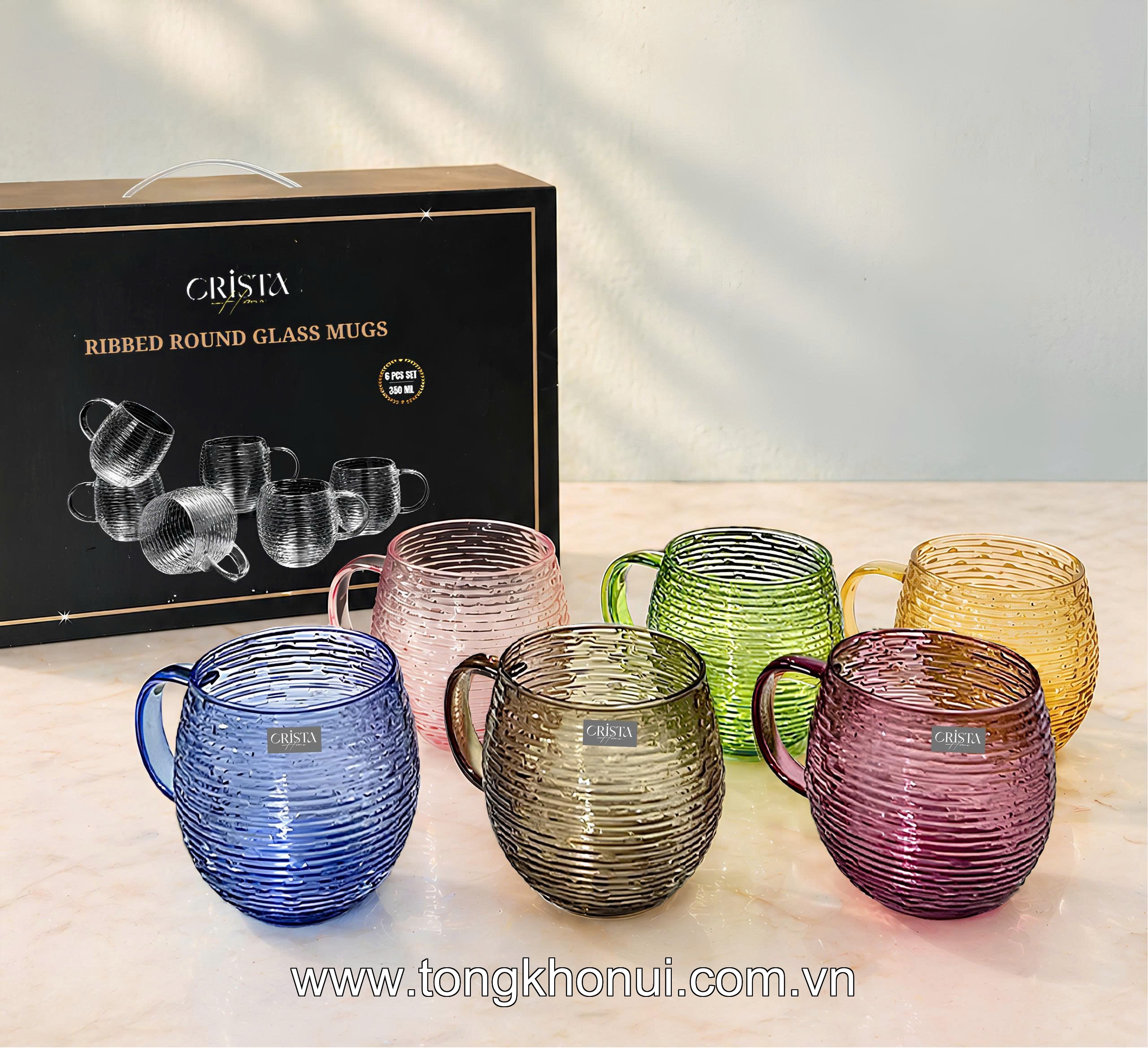 BỘ 6 CỐC THỦY TINH DÁNG BẦU VÂN NGANG CÓ QUAI 350ML CRISTA HOME – CỐC UỐNG TRÀ, CAFE CHỊU NHIỆT (MÃ 60278) ảnh 20