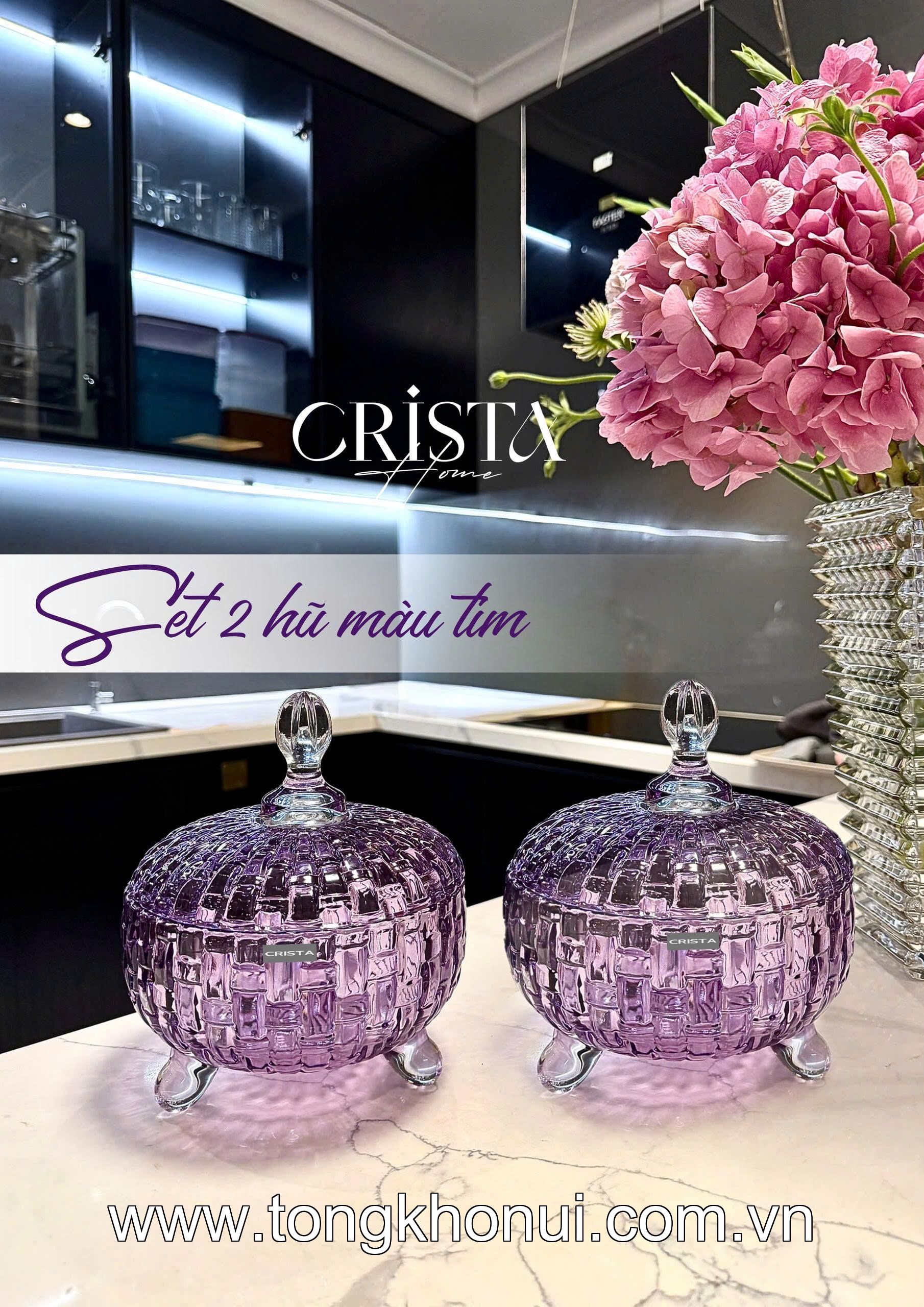 BỘ 2 HŨ THỦY TINH ĐỰNG KẸO VÂN CARO 790ML CRISTA HOME – HŨ ĐỰNG BÁNH KẸO, ĐỒ KHÔ ĐẸP (MÃ 60205)