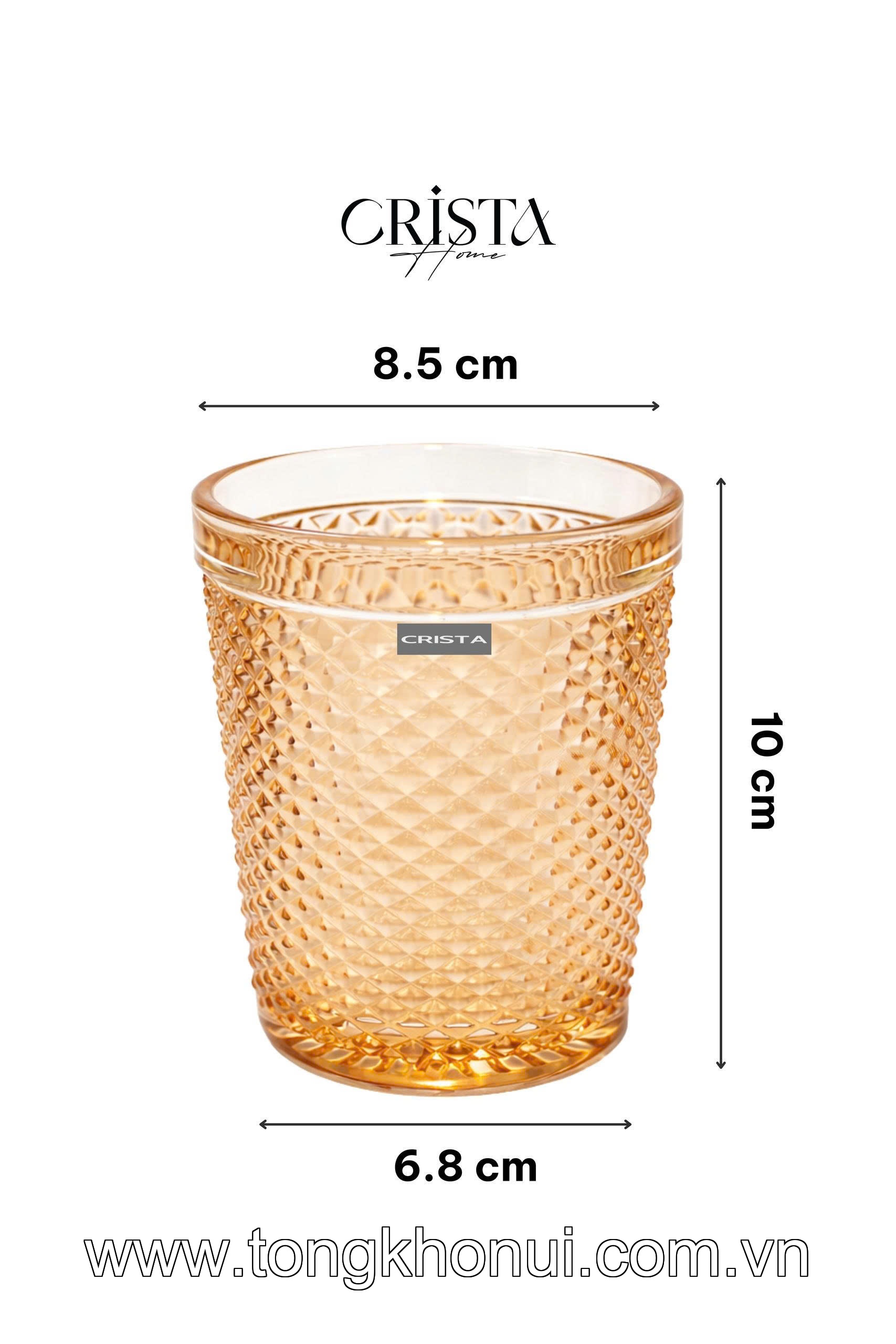 BỘ 4 CỐC THỦY TINH VÂN KIM CƯƠNG 300ML CRISTA HOME – CỐC UỐNG NƯỚC ĐẸP, QUÀ TẶNG ĐẲNG CẤP (MÃ 60218) ảnh 1