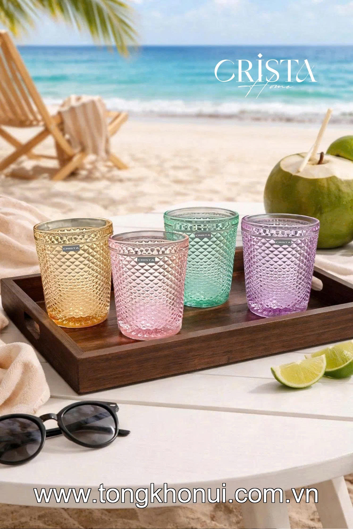 BỘ 4 CỐC THỦY TINH VÂN KIM CƯƠNG 300ML CRISTA HOME – CỐC UỐNG NƯỚC ĐẸP, QUÀ TẶNG ĐẲNG CẤP (MÃ 60218) ảnh 3