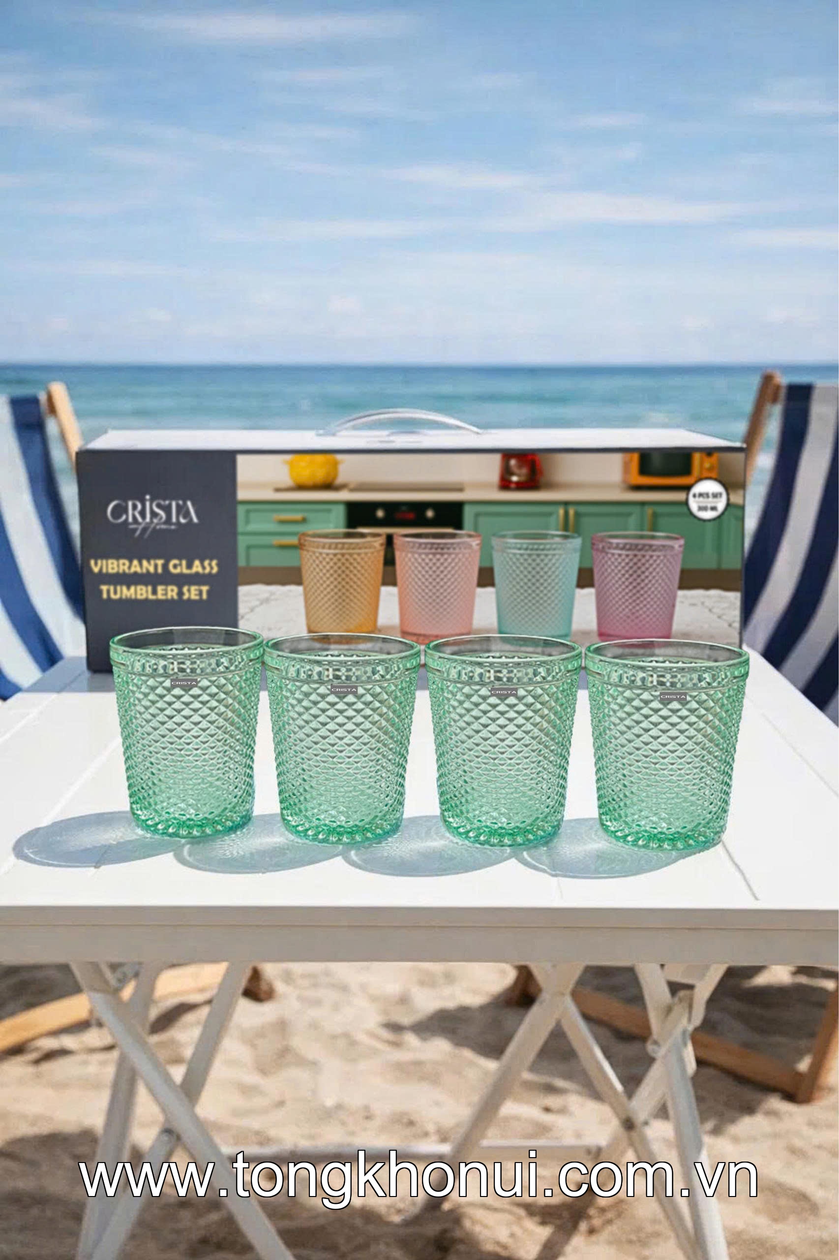 BỘ 4 CỐC THỦY TINH VÂN KIM CƯƠNG 300ML CRISTA HOME – CỐC UỐNG NƯỚC ĐẸP, QUÀ TẶNG ĐẲNG CẤP (MÃ 60218) ảnh 4