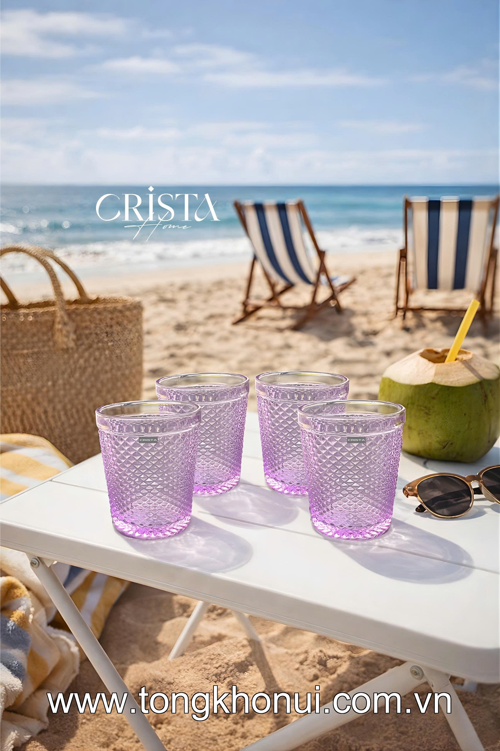 BỘ 4 CỐC THỦY TINH VÂN KIM CƯƠNG 300ML CRISTA HOME – CỐC UỐNG NƯỚC ĐẸP, QUÀ TẶNG ĐẲNG CẤP (MÃ 60218) ảnh 9