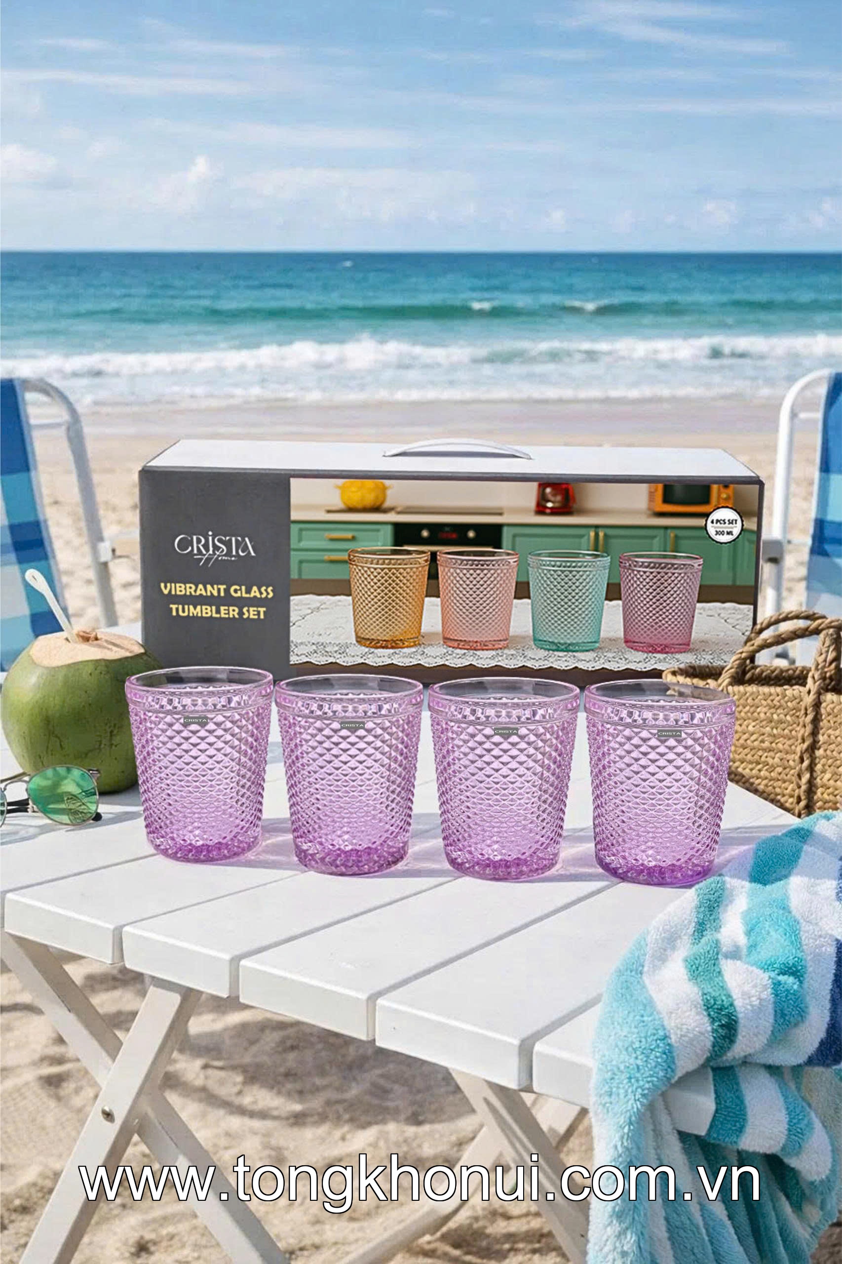BỘ 4 CỐC THỦY TINH VÂN KIM CƯƠNG 300ML CRISTA HOME – CỐC UỐNG NƯỚC ĐẸP, QUÀ TẶNG ĐẲNG CẤP (MÃ 60218) ảnh 10