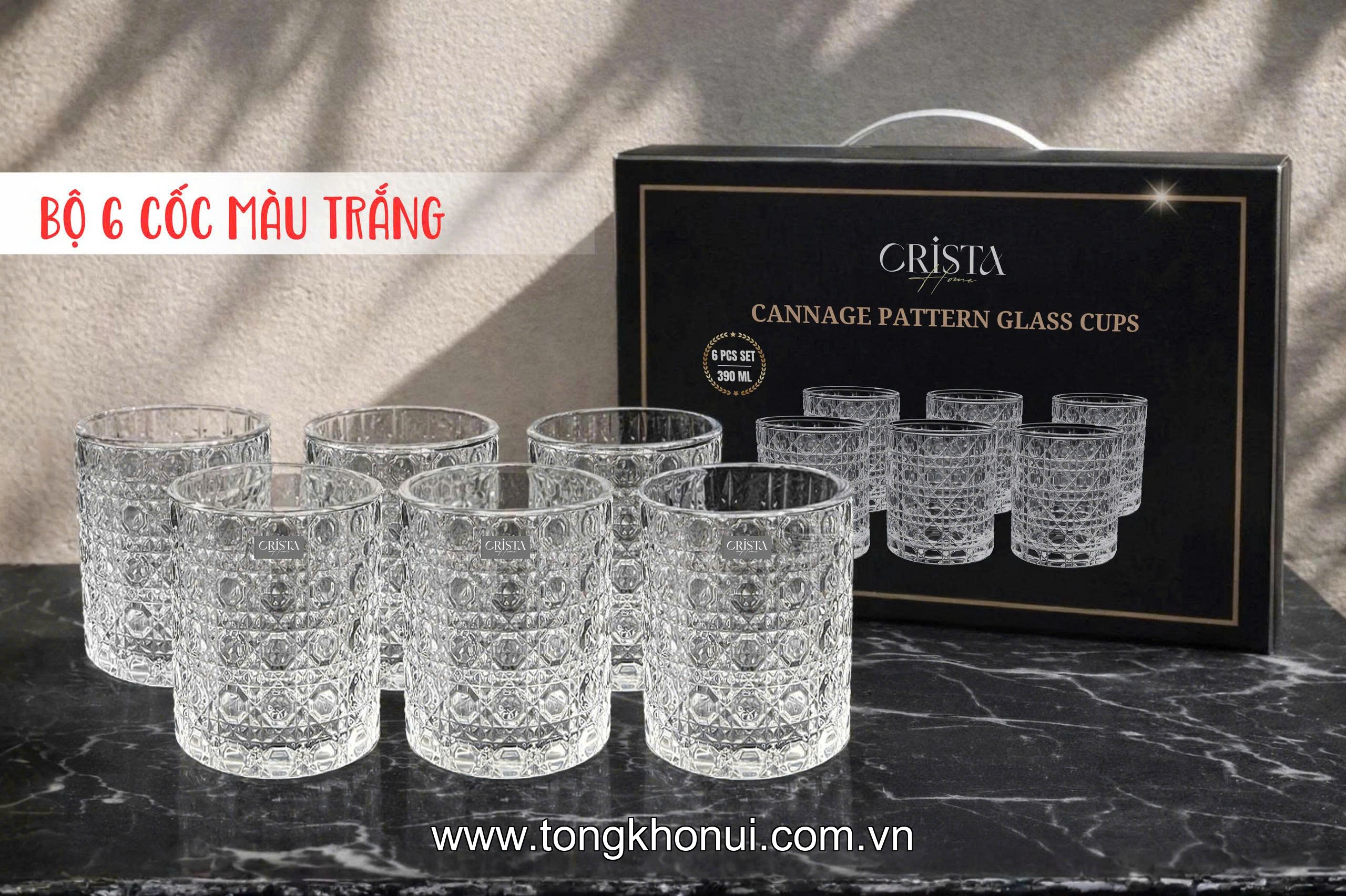 BỘ 6 CỐC THỦY TINH VÂN PHA LÊ NỔI 390ML CRISTA HOME – CỐC UỐNG NƯỚC ĐA NĂNG HÀNG NGÀY (MÃ 60253) ảnh 3