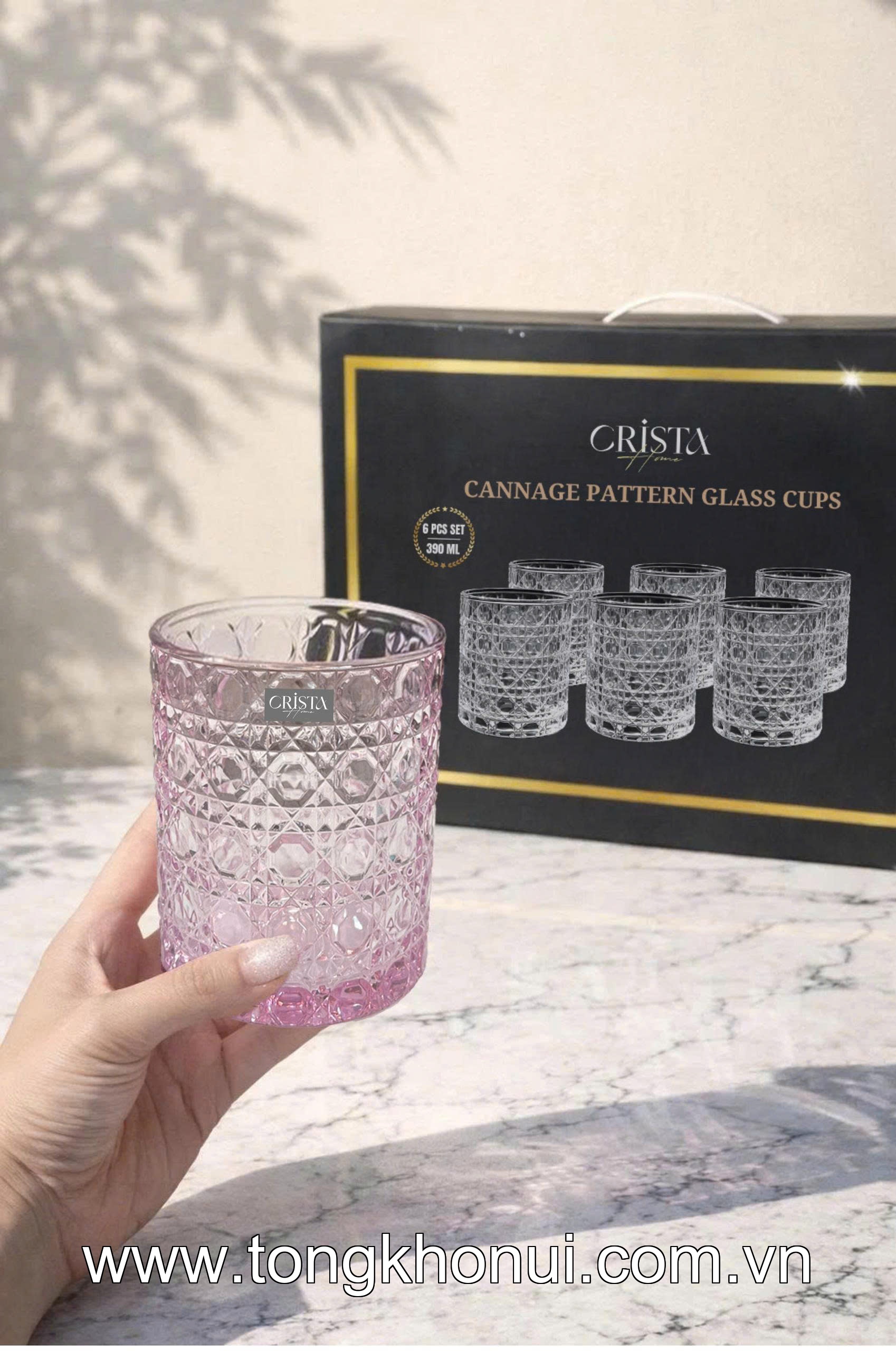 BỘ 6 CỐC THỦY TINH VÂN PHA LÊ NỔI 390ML CRISTA HOME – CỐC UỐNG NƯỚC ĐA NĂNG HÀNG NGÀY (MÃ 60253) ảnh 4