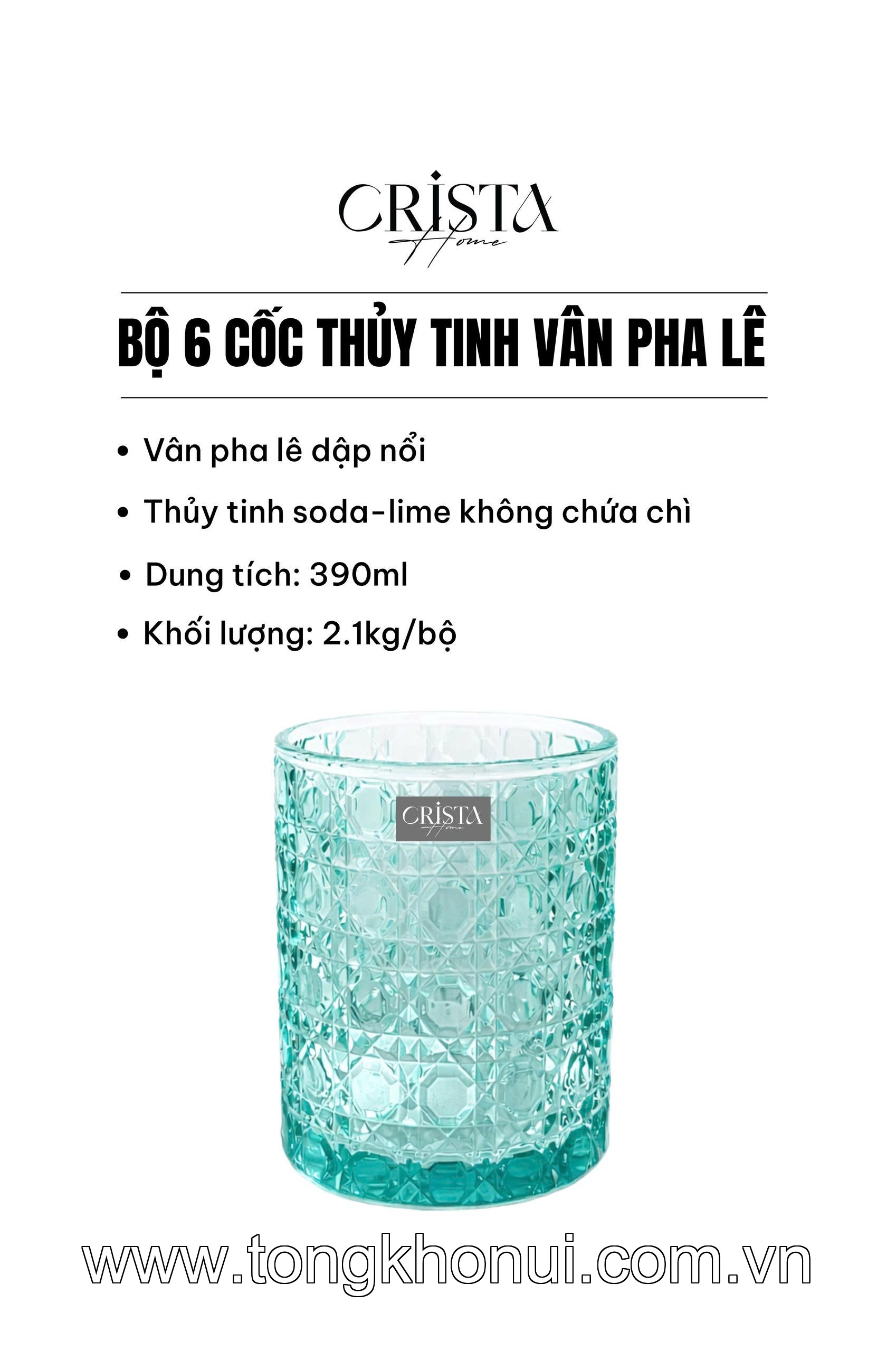 BỘ 6 CỐC THỦY TINH VÂN PHA LÊ NỔI 390ML CRISTA HOME – CỐC UỐNG NƯỚC ĐA NĂNG HÀNG NGÀY (MÃ 60253) ảnh 13