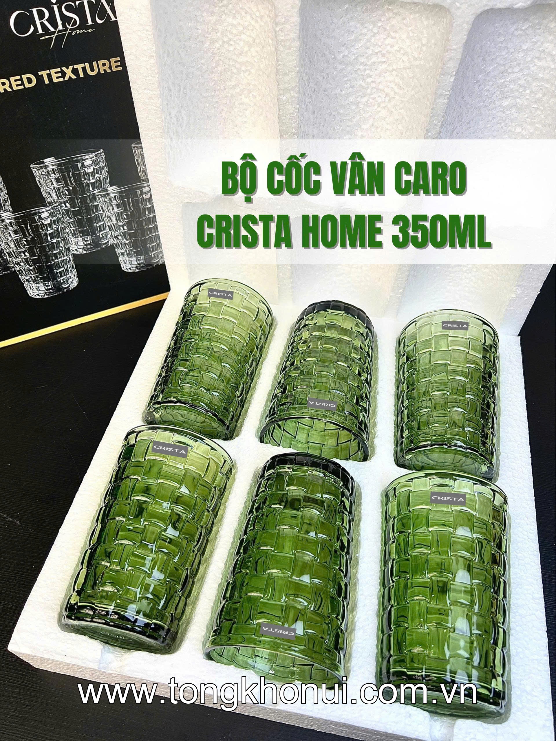 BỘ 6 CỐC THỦY TINH VÂN CARO CAO 350ML CRISTA HOME – CỐC UỐNG NƯỚC ÉP, SINH TỐ (TẶNG KHĂN REN) (MÃ 60223) ảnh 7