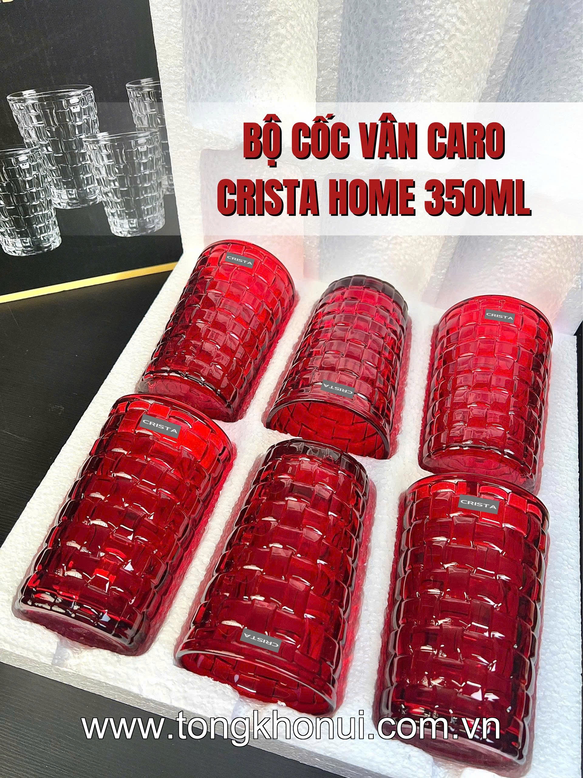BỘ 6 CỐC THỦY TINH VÂN CARO CAO 350ML CRISTA HOME – CỐC UỐNG NƯỚC ÉP, SINH TỐ (TẶNG KHĂN REN) (MÃ 60223) ảnh 10