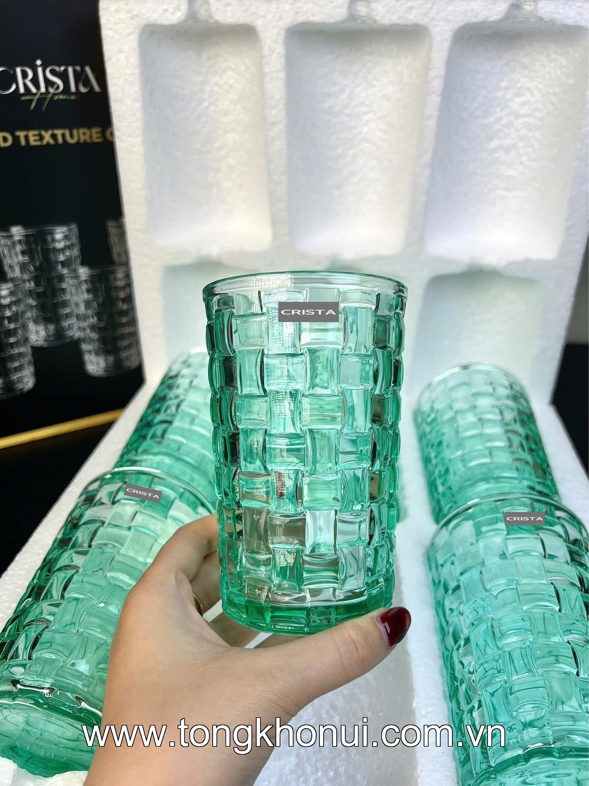BỘ 6 CỐC THỦY TINH VÂN CARO CAO 350ML CRISTA HOME – CỐC UỐNG NƯỚC ÉP, SINH TỐ (TẶNG KHĂN REN) (MÃ 60223) ảnh 17