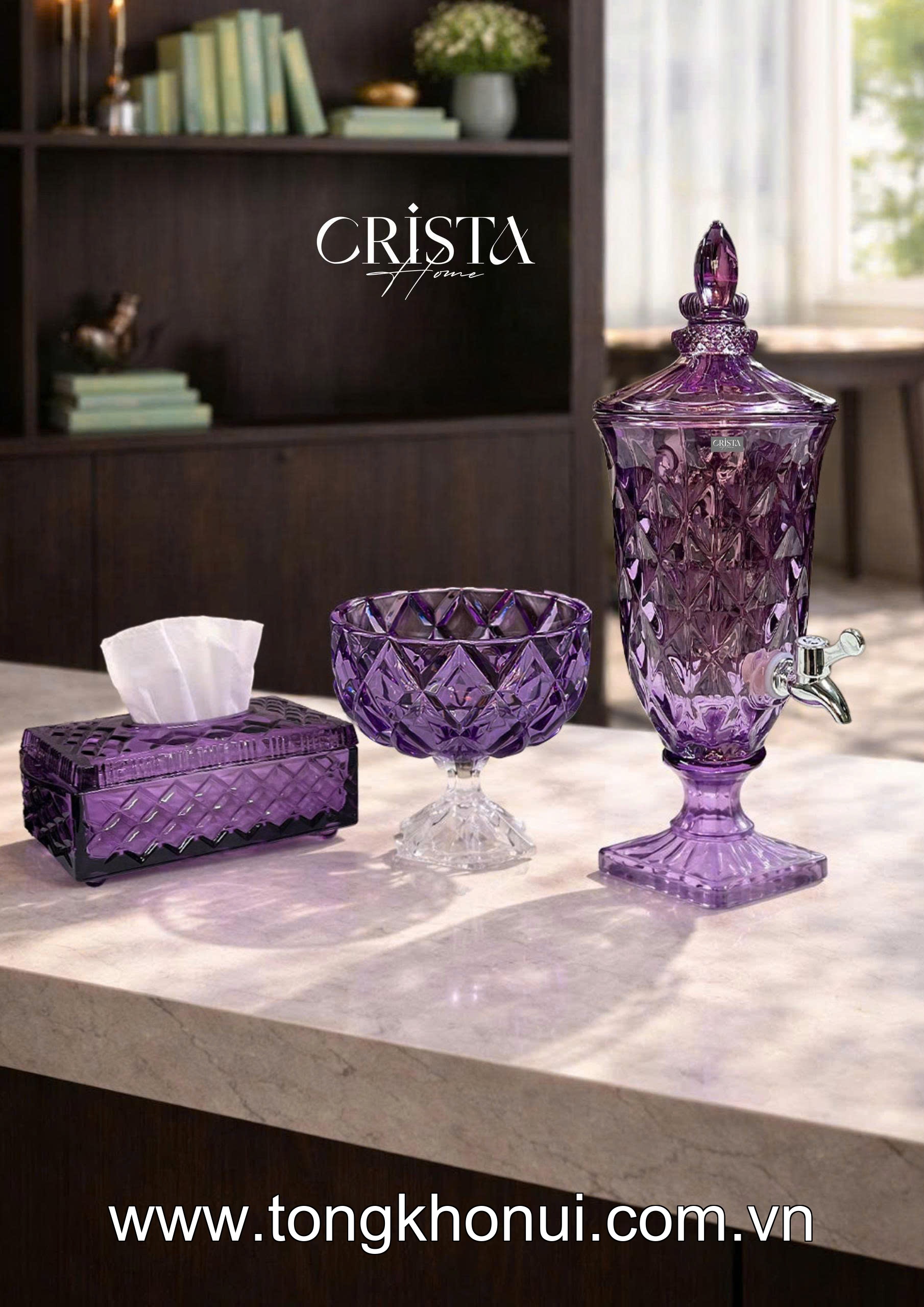 HŨ THỦY TINH CHÂN BỒNG VÂN KIM CƯƠNG 18CM CRISTA HOME – HŨ ĐỰNG TRÁI CÂY DECOR CAO CẤP (MÃ 60251) ảnh 3