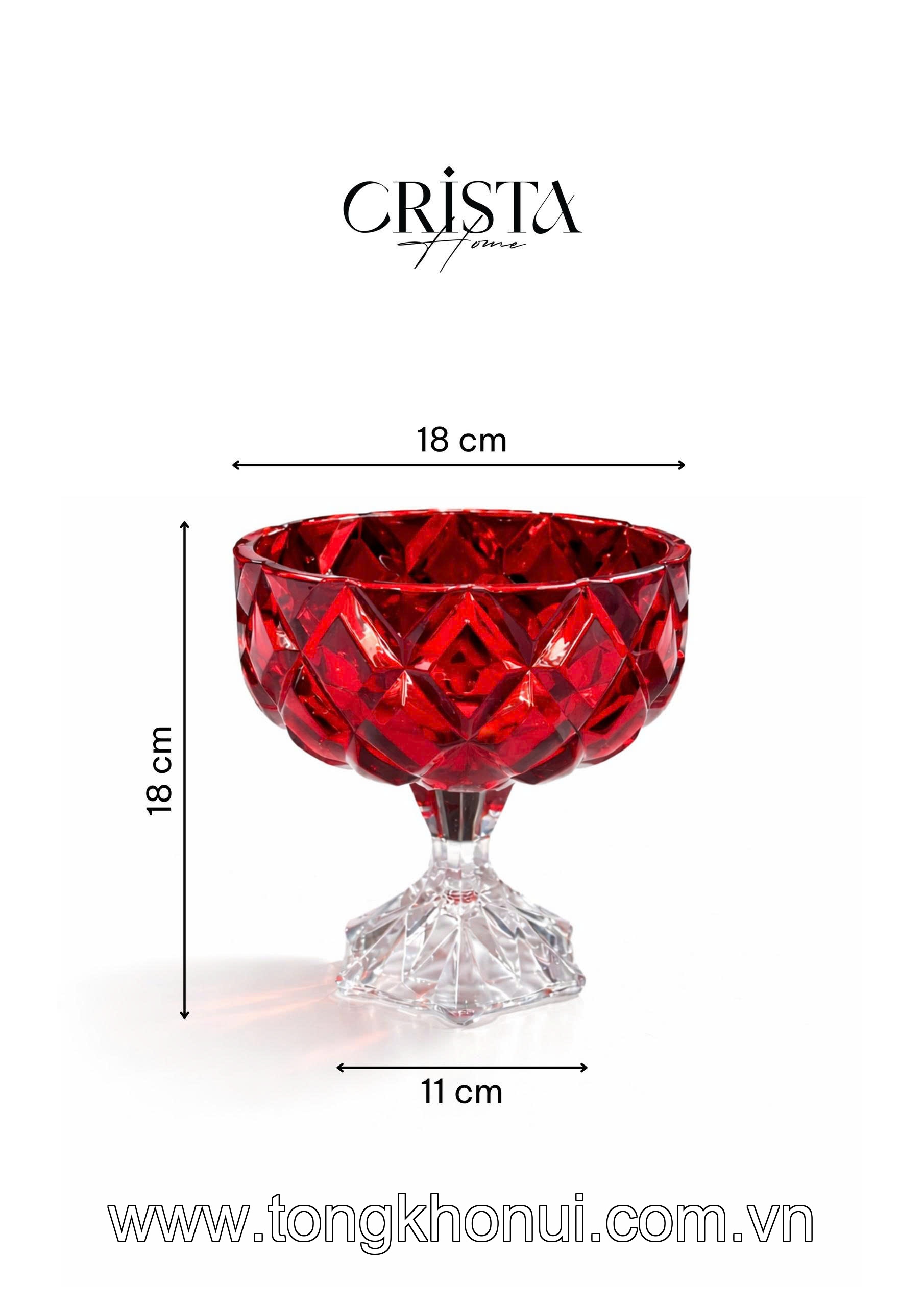 HŨ THỦY TINH CHÂN BỒNG VÂN KIM CƯƠNG 18CM CRISTA HOME – HŨ ĐỰNG TRÁI CÂY DECOR CAO CẤP (MÃ 60251) ảnh 4
