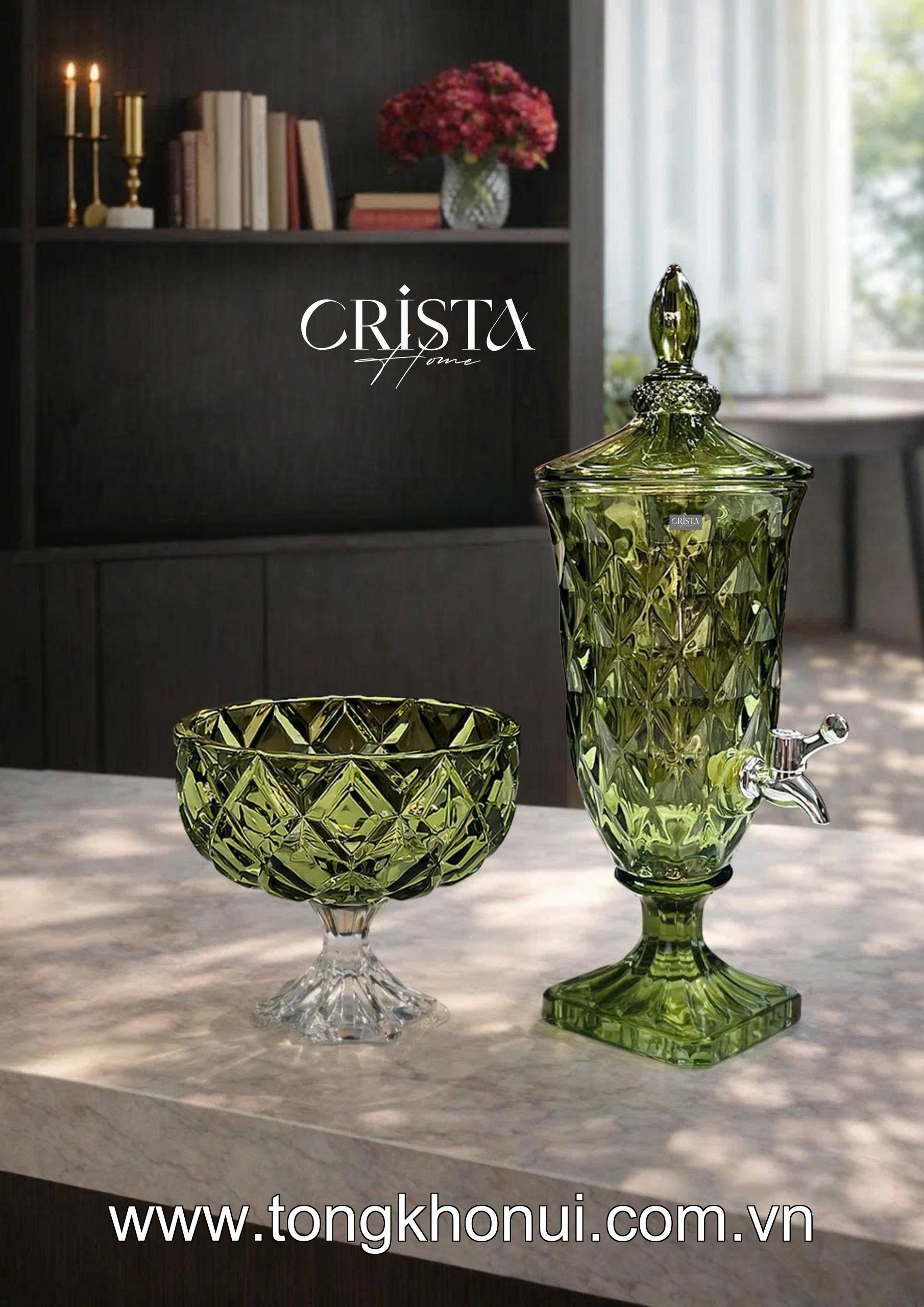 HŨ THỦY TINH CHÂN BỒNG VÂN KIM CƯƠNG 18CM CRISTA HOME – HŨ ĐỰNG TRÁI CÂY DECOR CAO CẤP (MÃ 60251) ảnh 5