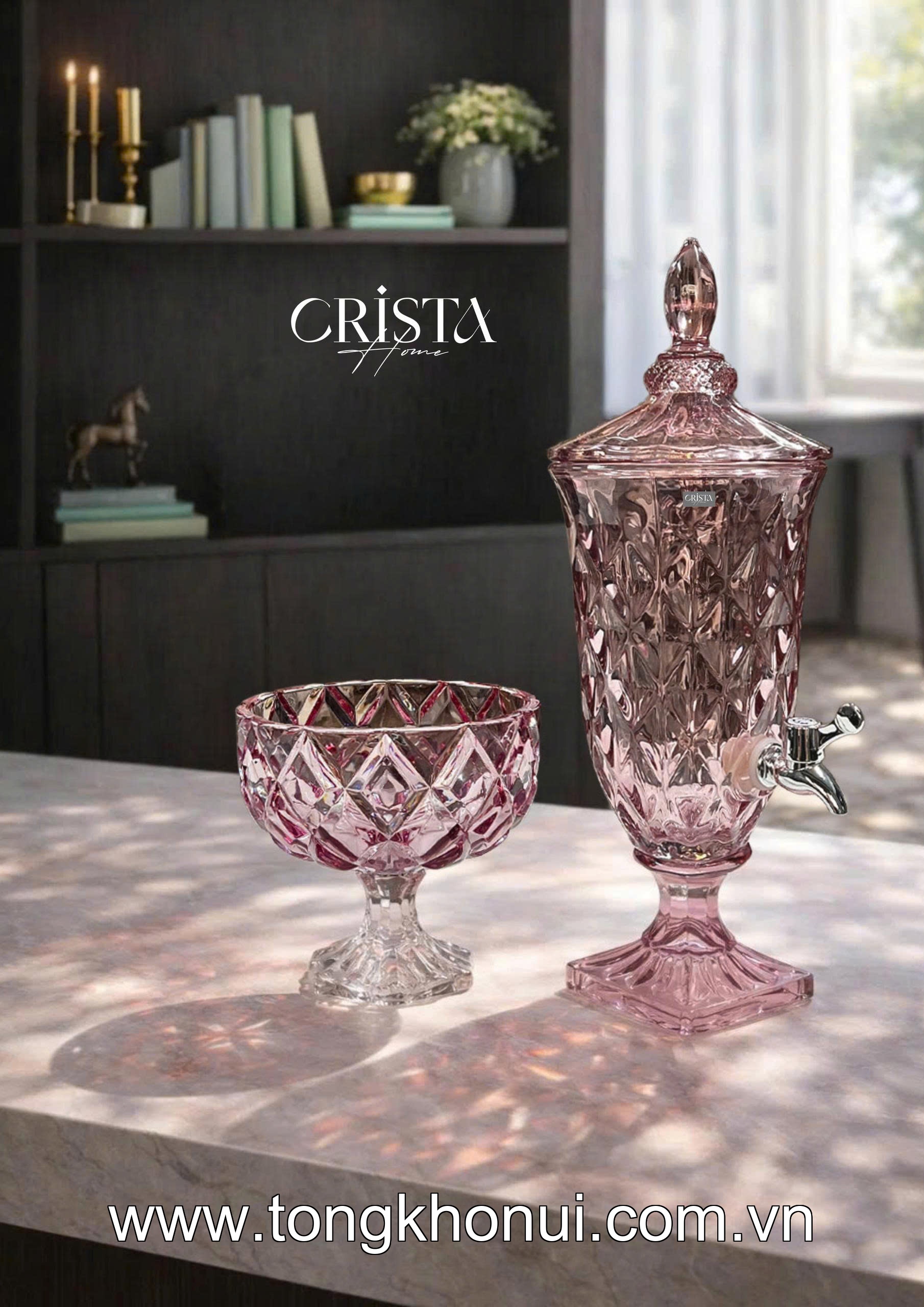 HŨ THỦY TINH CHÂN BỒNG VÂN KIM CƯƠNG 18CM CRISTA HOME – HŨ ĐỰNG TRÁI CÂY DECOR CAO CẤP (MÃ 60251) ảnh 6