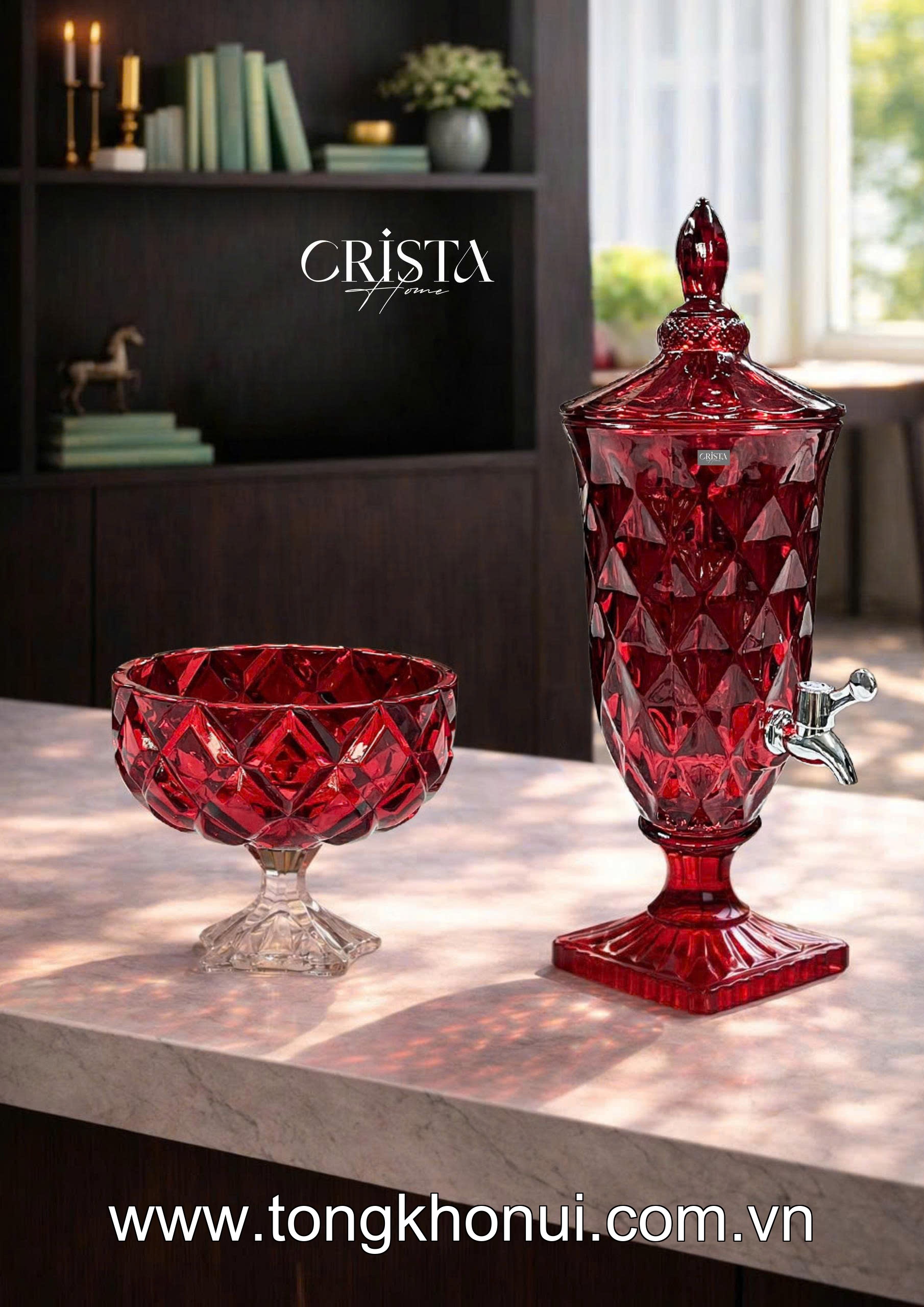 HŨ THỦY TINH CHÂN BỒNG VÂN KIM CƯƠNG 18CM CRISTA HOME – HŨ ĐỰNG TRÁI CÂY DECOR CAO CẤP (MÃ 60251) ảnh 7