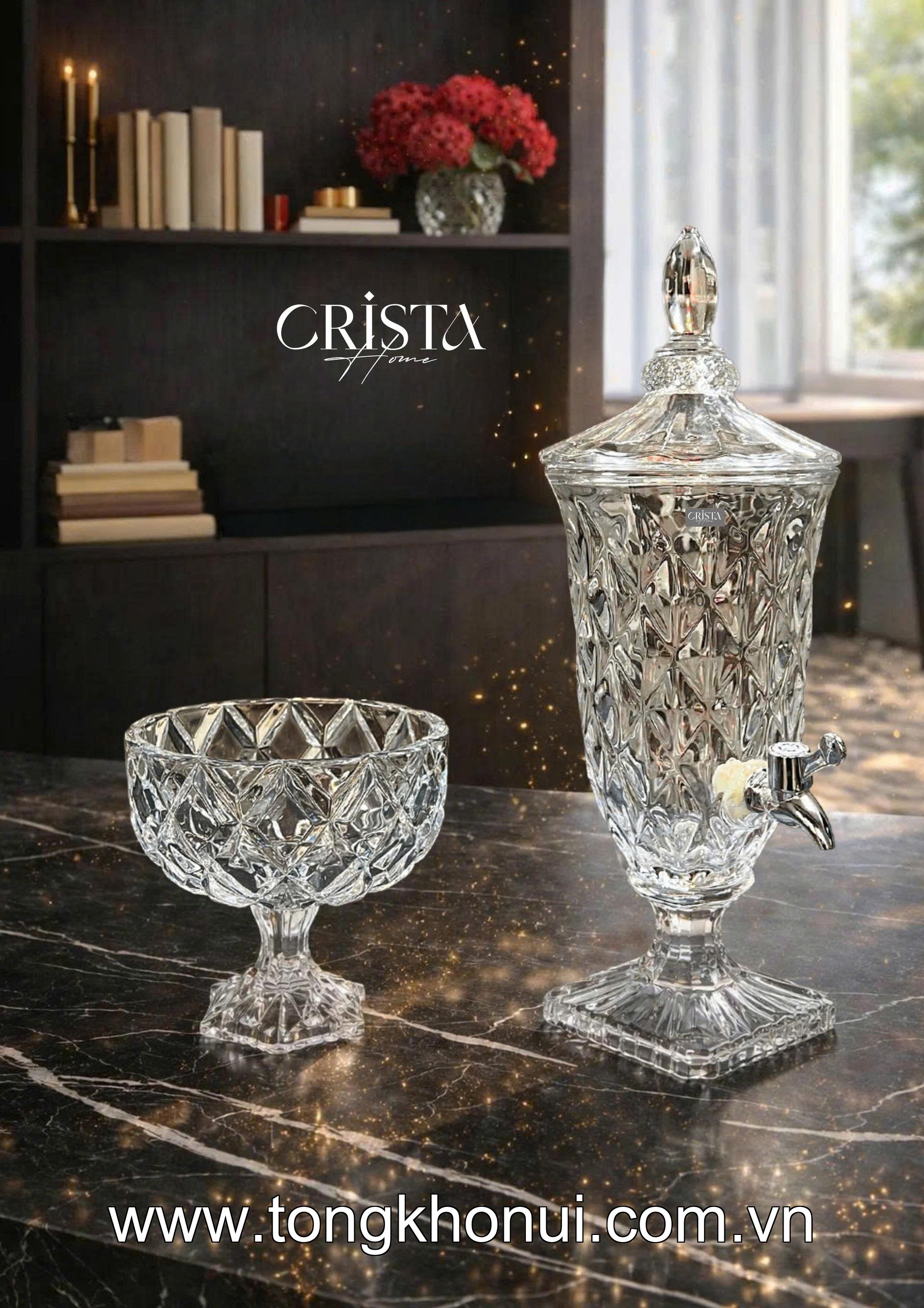 HŨ THỦY TINH CHÂN BỒNG VÂN KIM CƯƠNG 18CM CRISTA HOME – HŨ ĐỰNG TRÁI CÂY DECOR CAO CẤP (MÃ 60251) ảnh 8