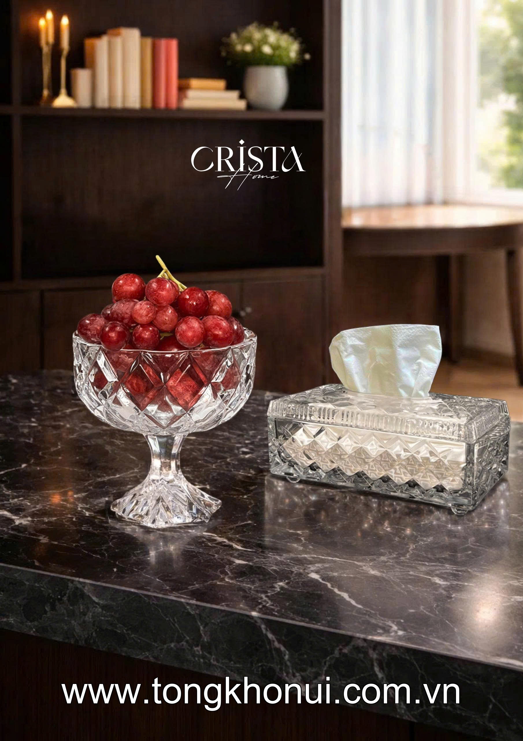 HŨ THỦY TINH CHÂN BỒNG VÂN KIM CƯƠNG 18CM CRISTA HOME – HŨ ĐỰNG TRÁI CÂY DECOR CAO CẤP (MÃ 60251) ảnh 9