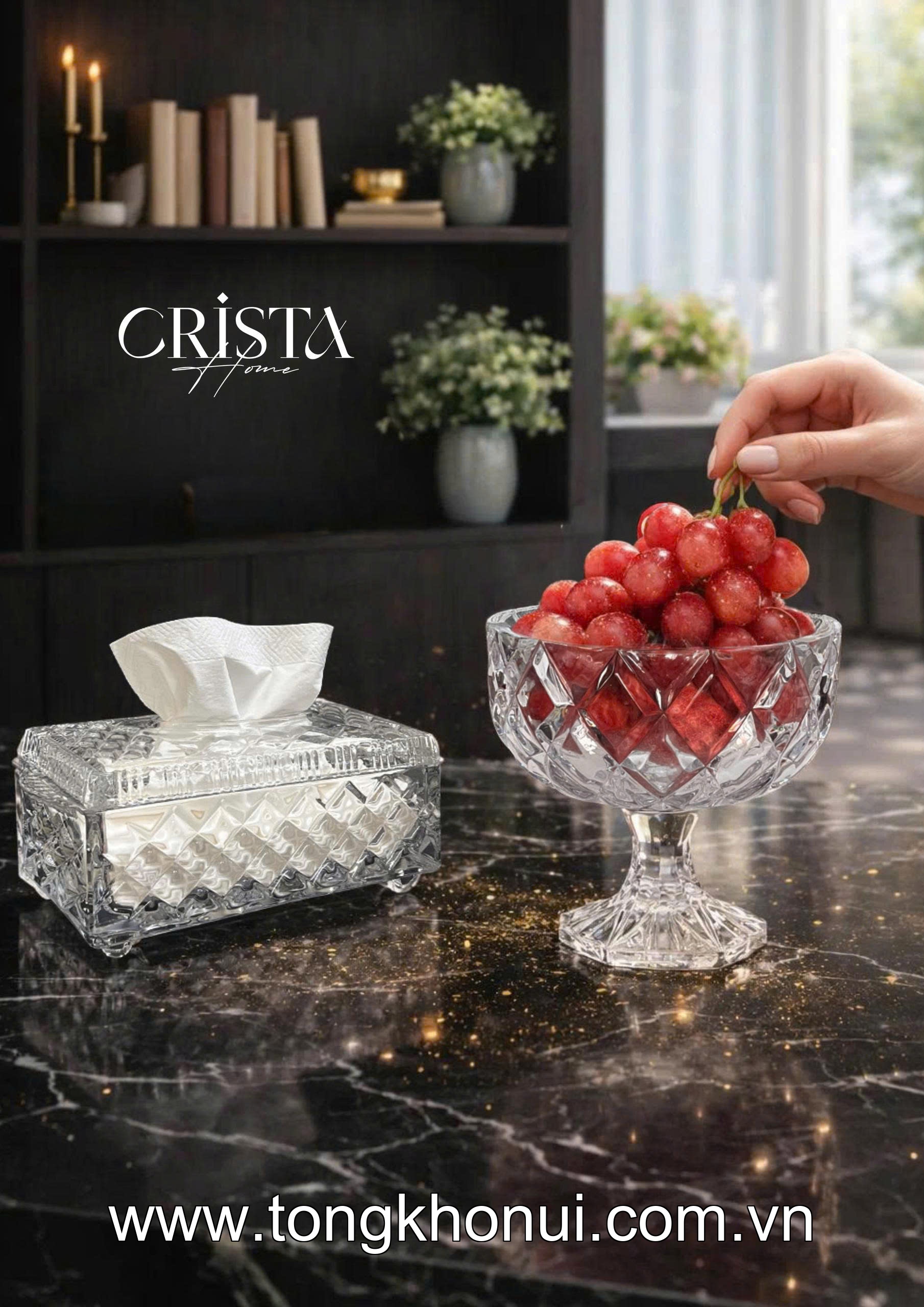 HŨ THỦY TINH CHÂN BỒNG VÂN KIM CƯƠNG 18CM CRISTA HOME – HŨ ĐỰNG TRÁI CÂY DECOR CAO CẤP (MÃ 60251) ảnh 11
