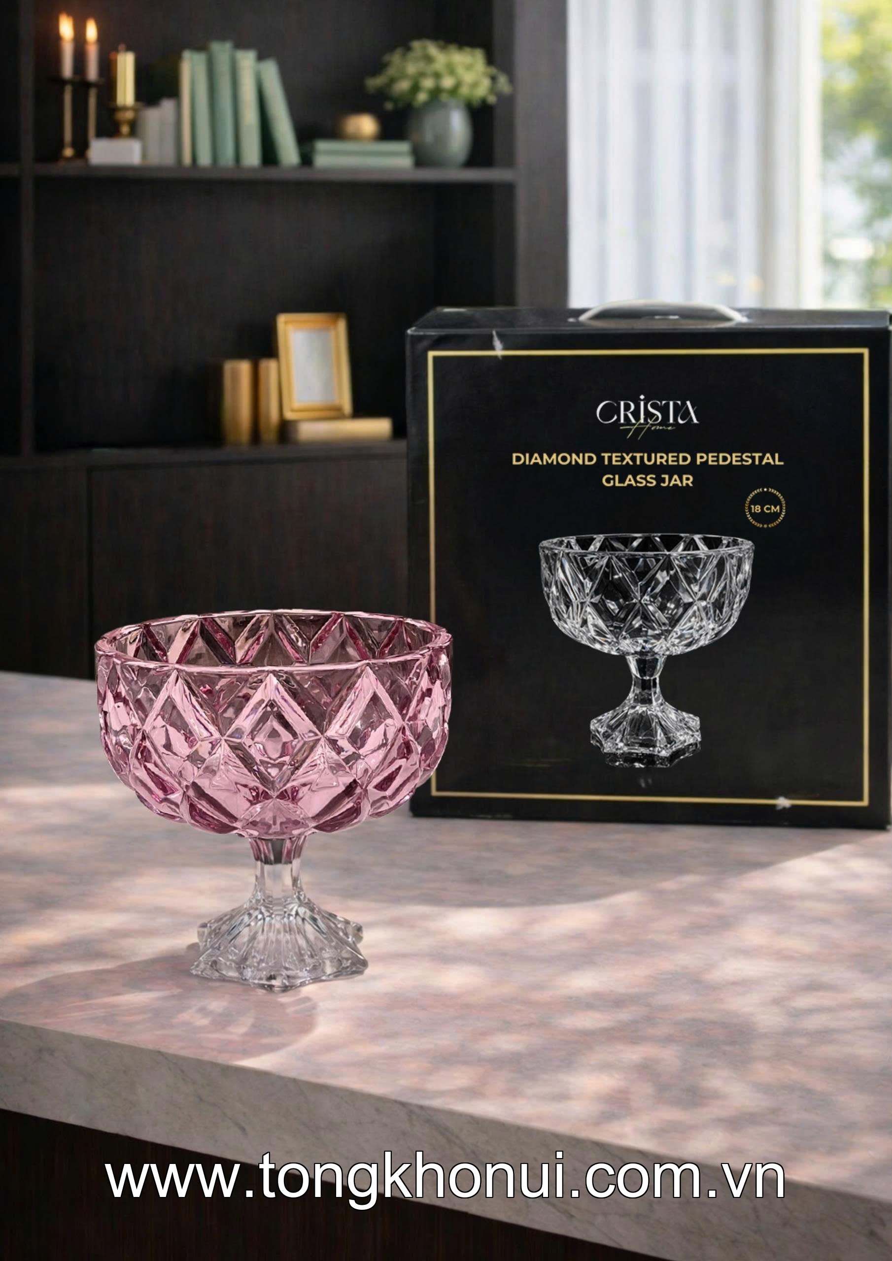 HŨ THỦY TINH CHÂN BỒNG VÂN KIM CƯƠNG 18CM CRISTA HOME – HŨ ĐỰNG TRÁI CÂY DECOR CAO CẤP (MÃ 60251) ảnh 12