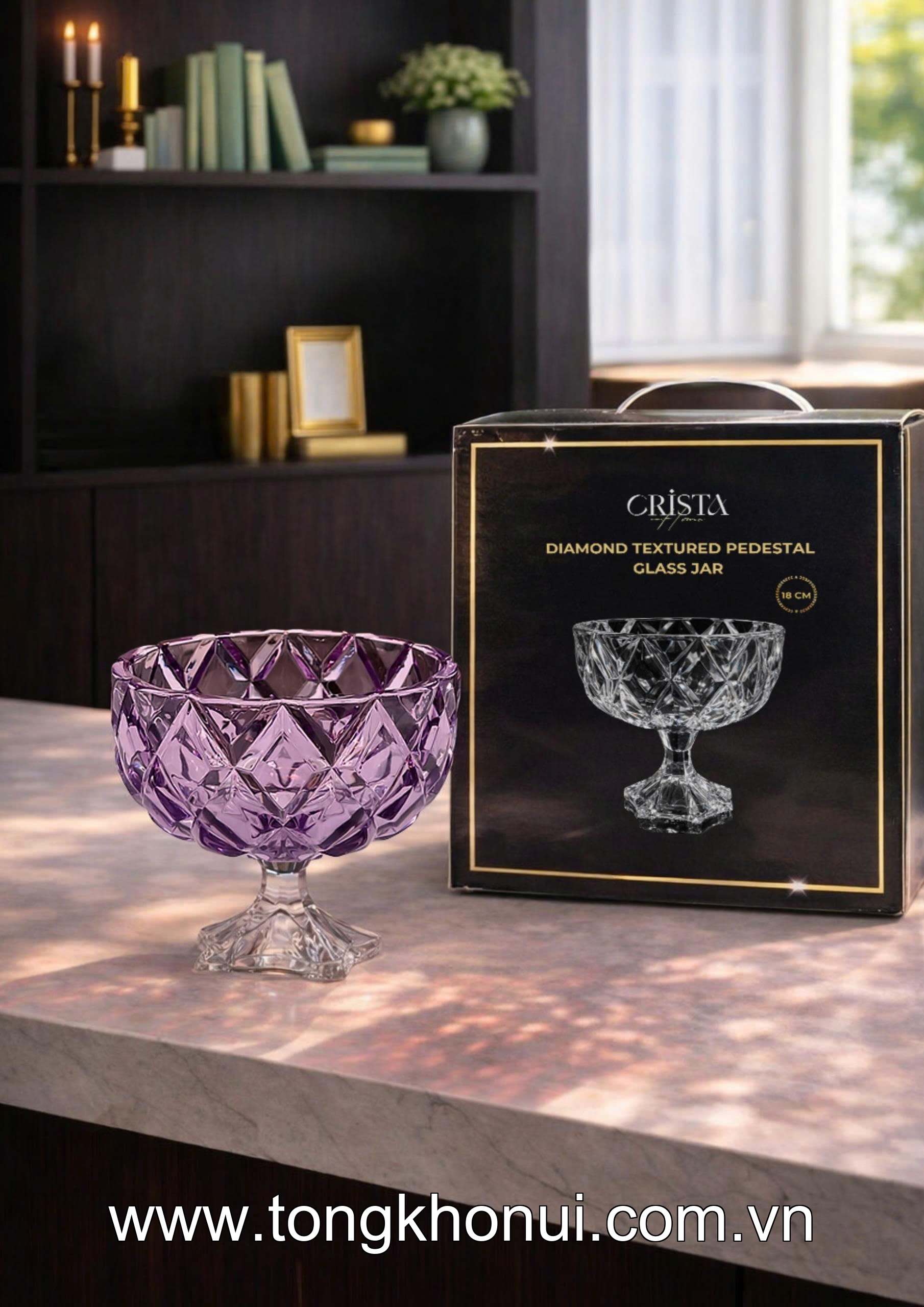 HŨ THỦY TINH CHÂN BỒNG VÂN KIM CƯƠNG 18CM CRISTA HOME – HŨ ĐỰNG TRÁI CÂY DECOR CAO CẤP (MÃ 60251) ảnh 13