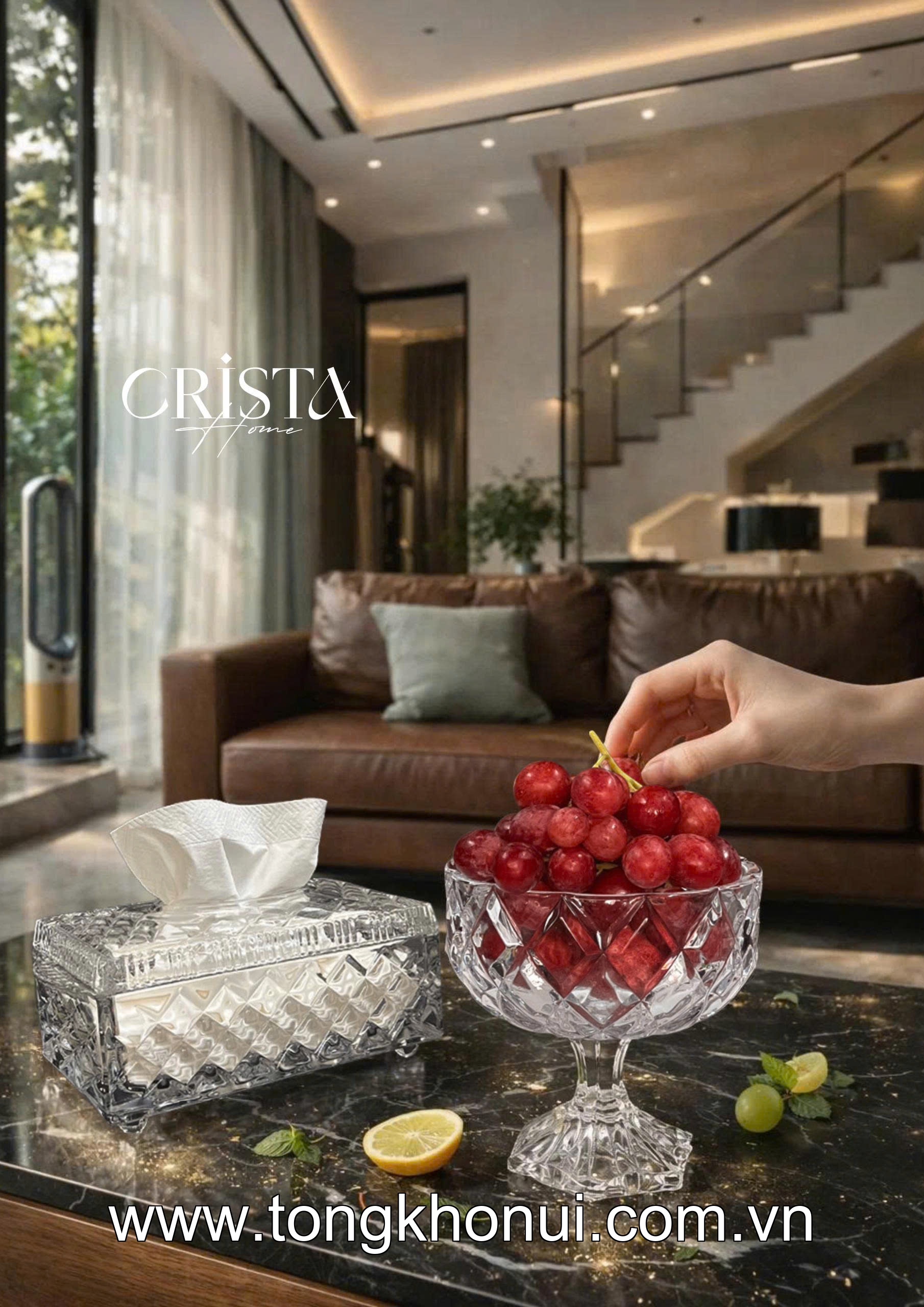 HŨ THỦY TINH CHÂN BỒNG VÂN KIM CƯƠNG 18CM CRISTA HOME – HŨ ĐỰNG TRÁI CÂY DECOR CAO CẤP (MÃ 60251) ảnh 14